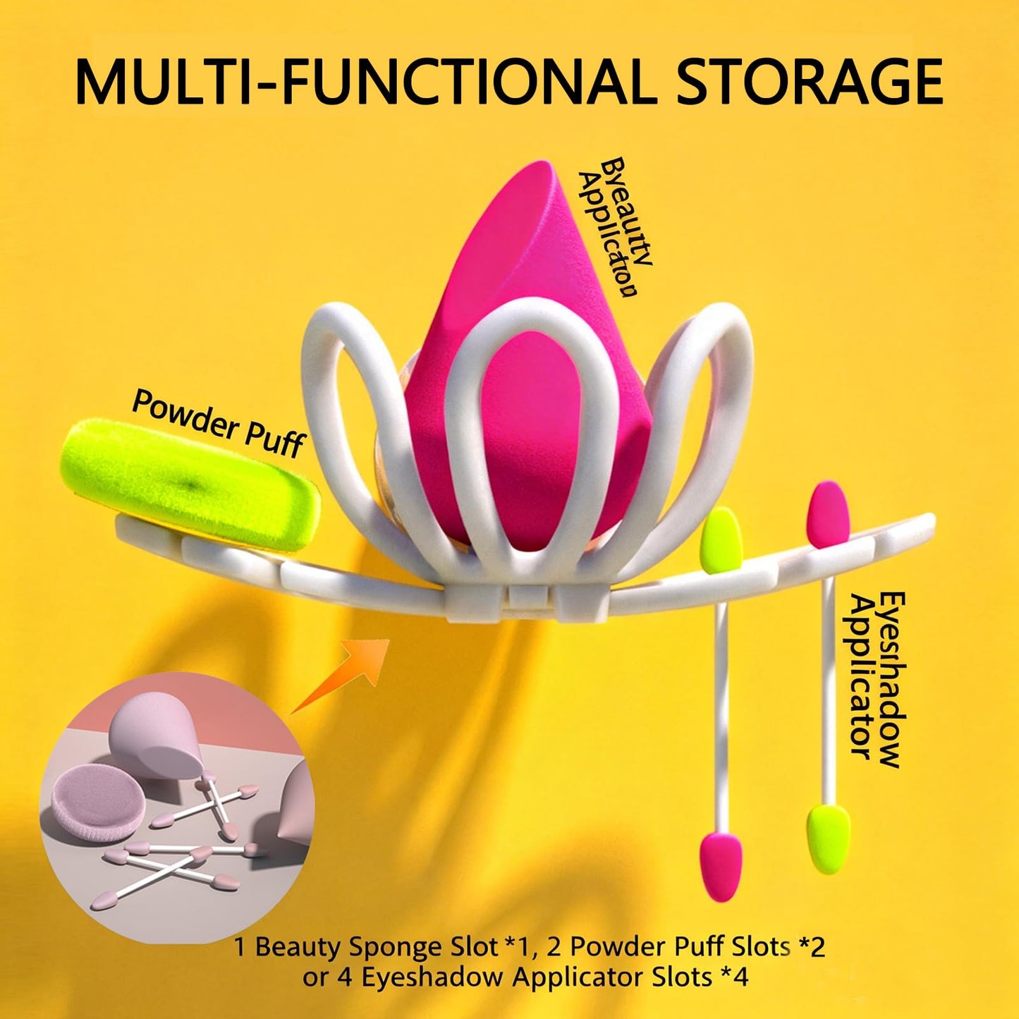 Beauty Sponge Holder, White Foundation Blender Organizer, Makeup Brush Rack Case, Vanity Storage Display Stand (2, White)