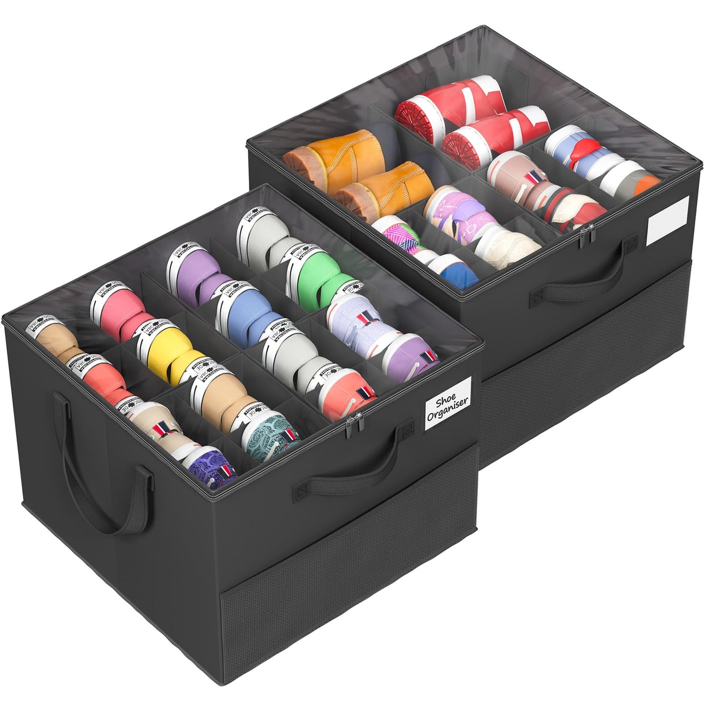 Large Reinforced 2 Pack Shoe Organizer for Closet with Adjustable Dividers