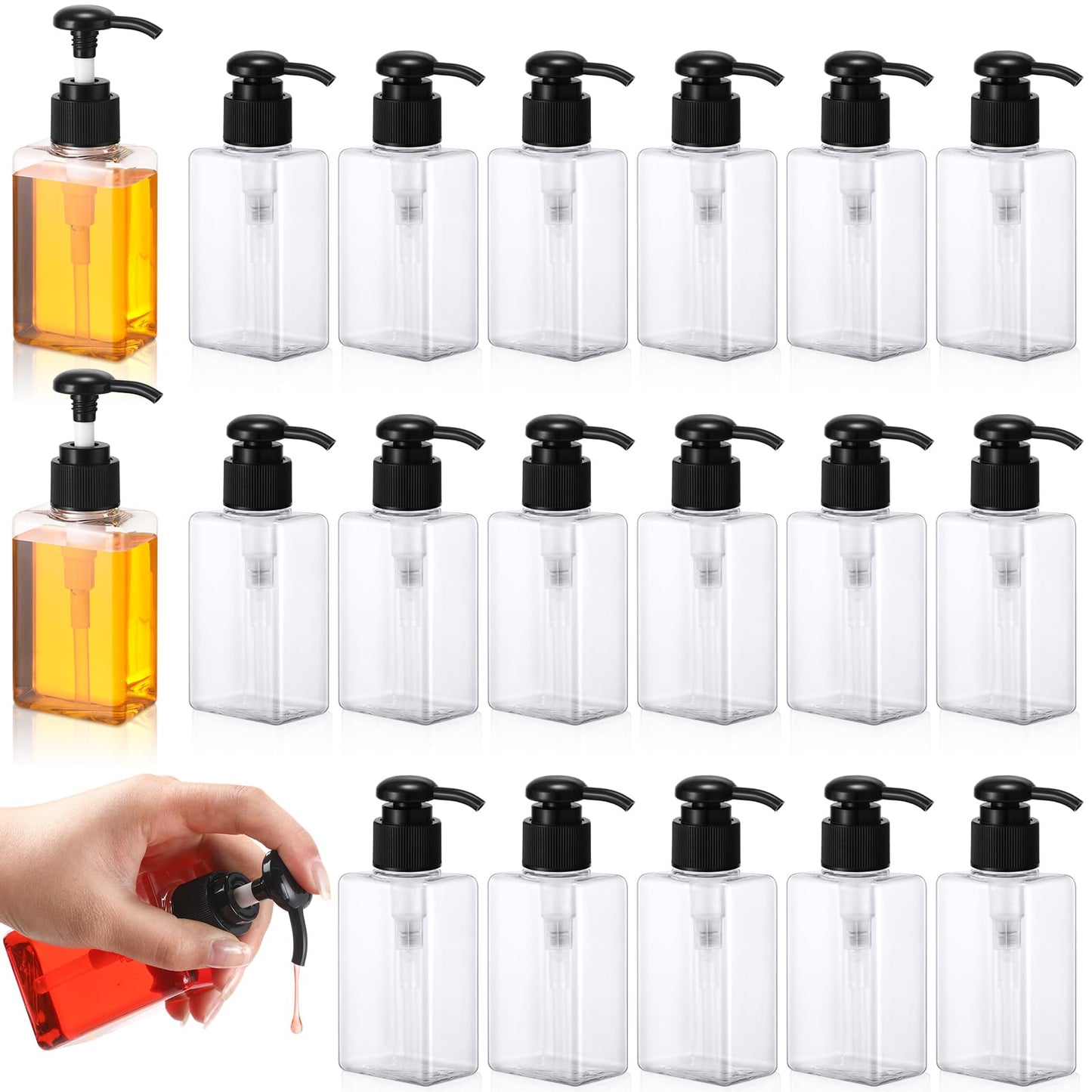 Domensi 100ml /3.4 oz Pump Bottle Mini Travel Bottles Small Dispenser Containers Plastic Pump Lotion Dispenser Empty Square Travel Size Containers Toiletries