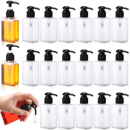 Domensi 100ml /3.4 oz Pump Bottle Mini Travel Bottles Small Dispenser Containers Plastic Pump Lotion Dispenser Empty Square Travel Size Containers Toiletries