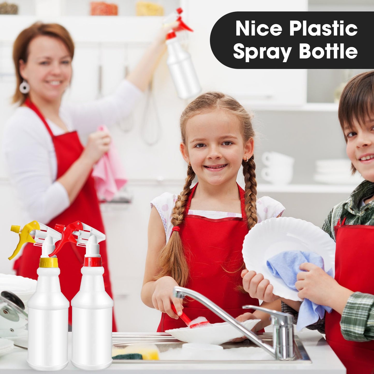 Eccliy 12 Pcs 16 Oz Plastic Spray Bottle, Adjustable Empty Reusable Sprayer for Cleaning, Planting, Water, Bathroom and Kitchen, BBQ, Commercial and Residential (Original,Red,Yellow)