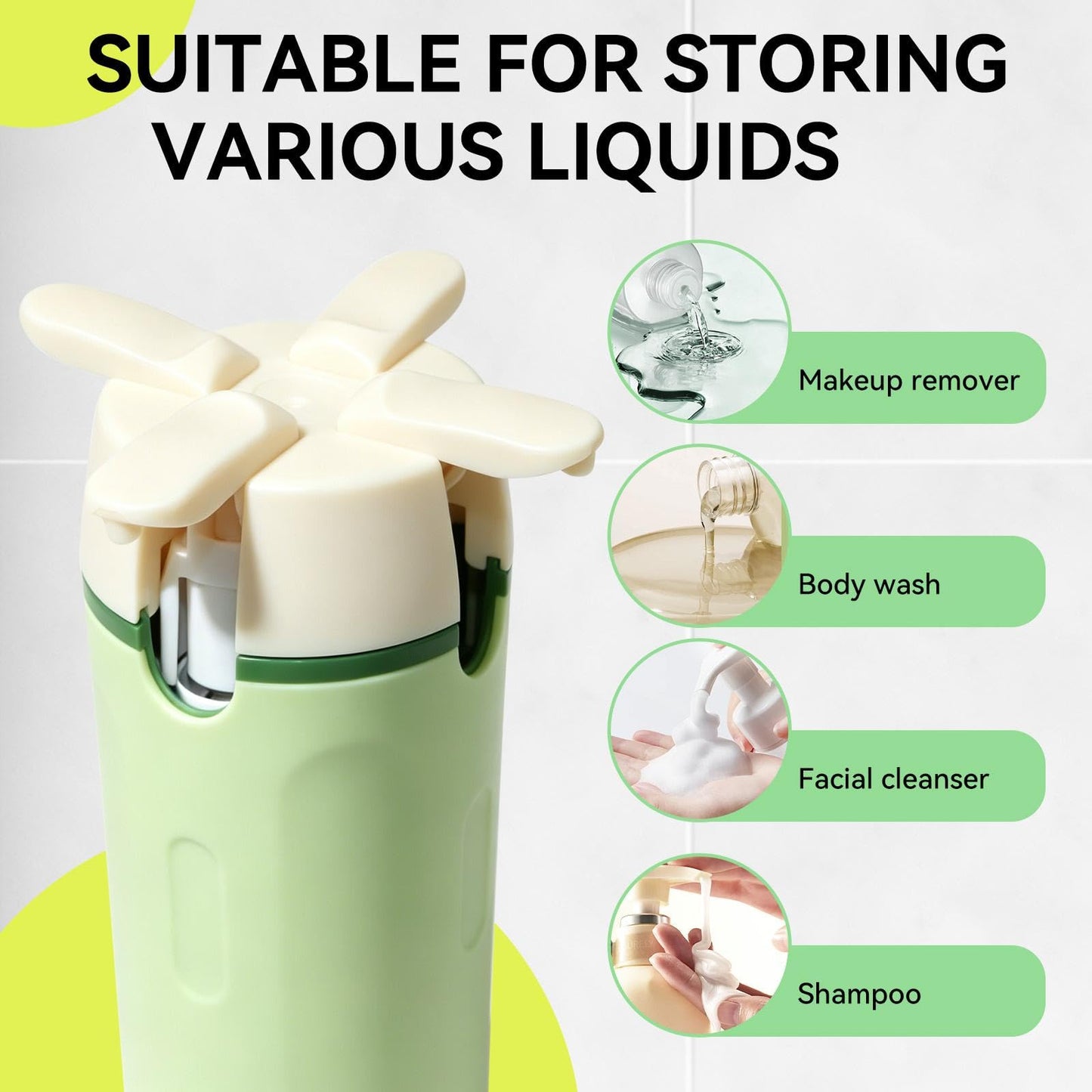 4 in 1 Travel Dispenser Bottles,4 Pack 30ML Leak Proof TSA Compliant Toiletry Containers with Pump,Refillable Portable Bottles for Shampoo,Conditioner,Lotion–Ideal for Vacation,Camping,Business Trip