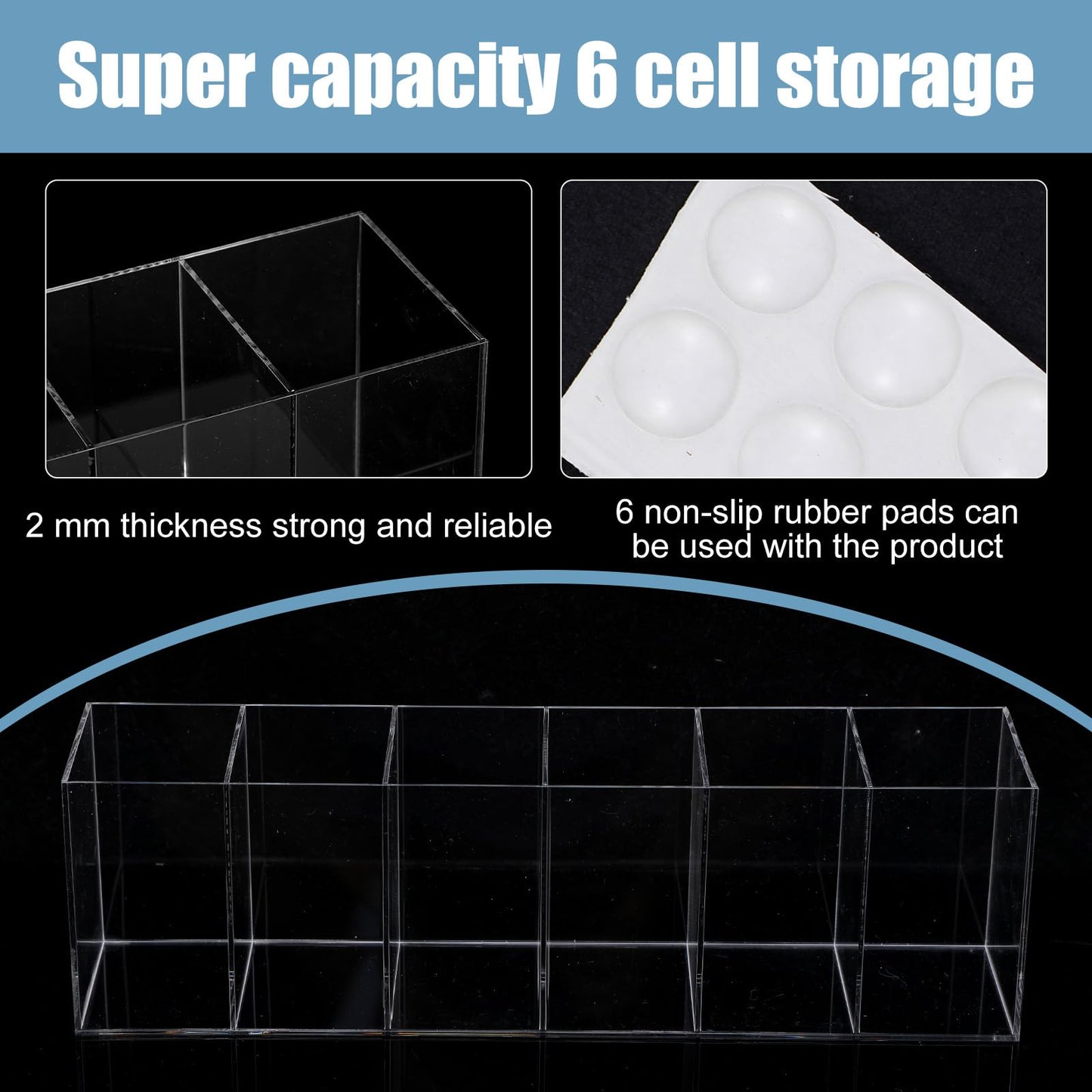 Xaajooio 2 Pcs Acrylic Makeup Brush Holder and Pencil Organizer, 6 Compartments Clear Pen Holder for Desk, Office, Bathroom, Kitchen and Cosmetic Brushes Storage
