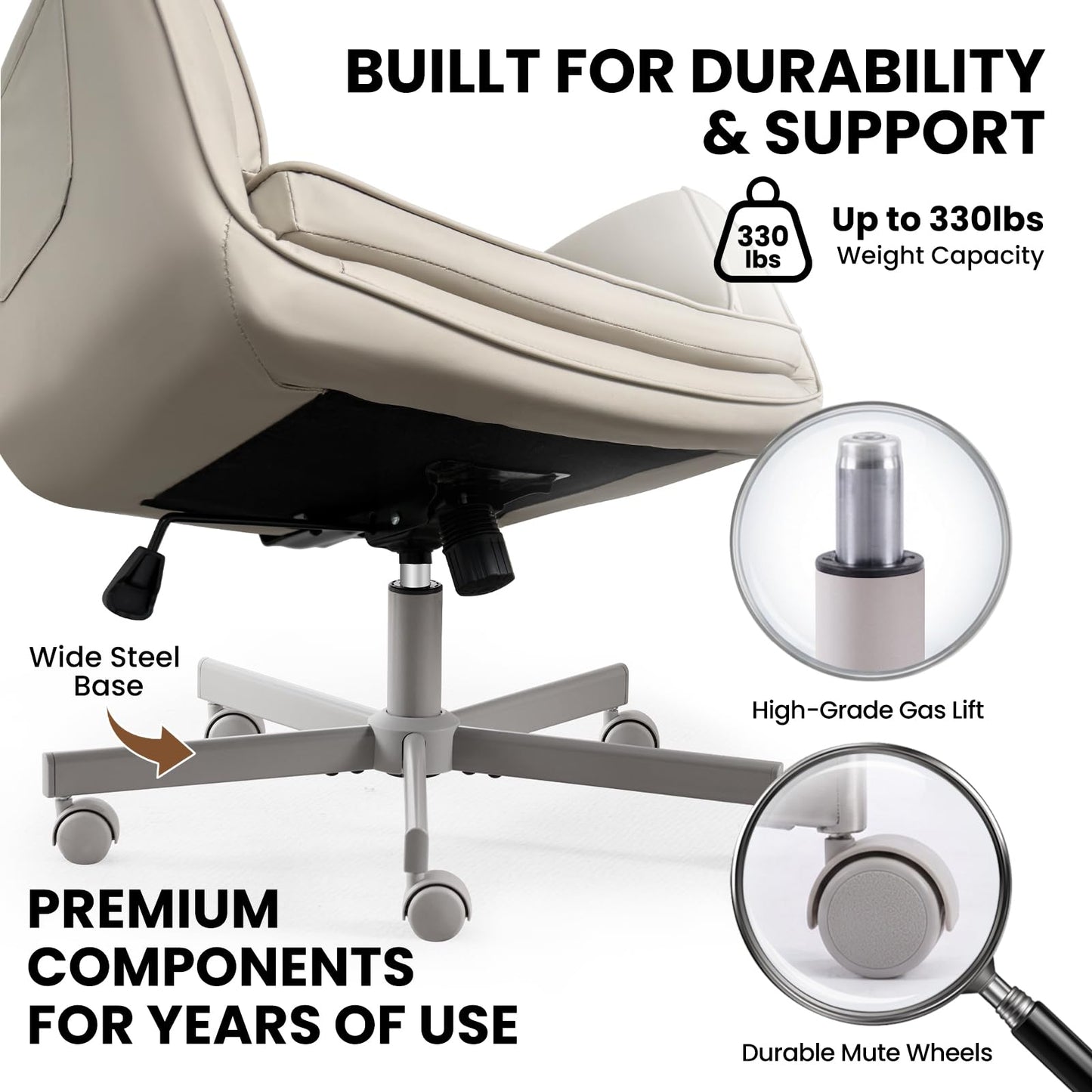 MOJAY Criss Cross Chair, Vanity Chair, Pretty Fancy Desk Chair, Cross Legged Office Chair for Girls, 360°Swivel Height Adjustable Reception Chair (Beige PU)