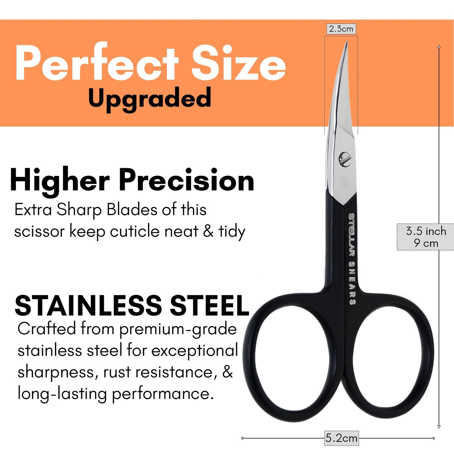 Stellar Shears Precision Cuticle Scissors Extra Sharp Curved Stainless Steel Blades for Professional Nail, Eyebrow & Dry Skin Trimming – Manicure & Pedicure Scissors for Women & Men (Black)