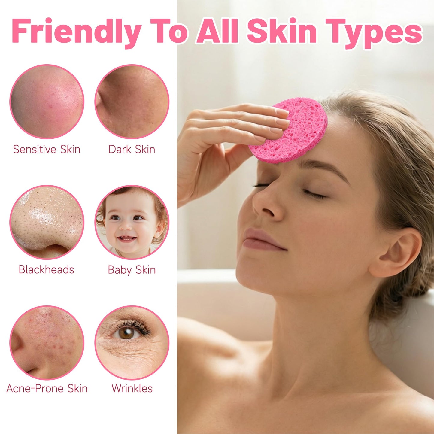 320-Count Compressed Facial Sponges|Kickleen 100% Natural Cellulose Cosmetic Spa Sponges for Daily Facial Cleansing|Makeup And Mask Removal|Exfoliating|Skin Massage|Pore Exfoliation (Pink)