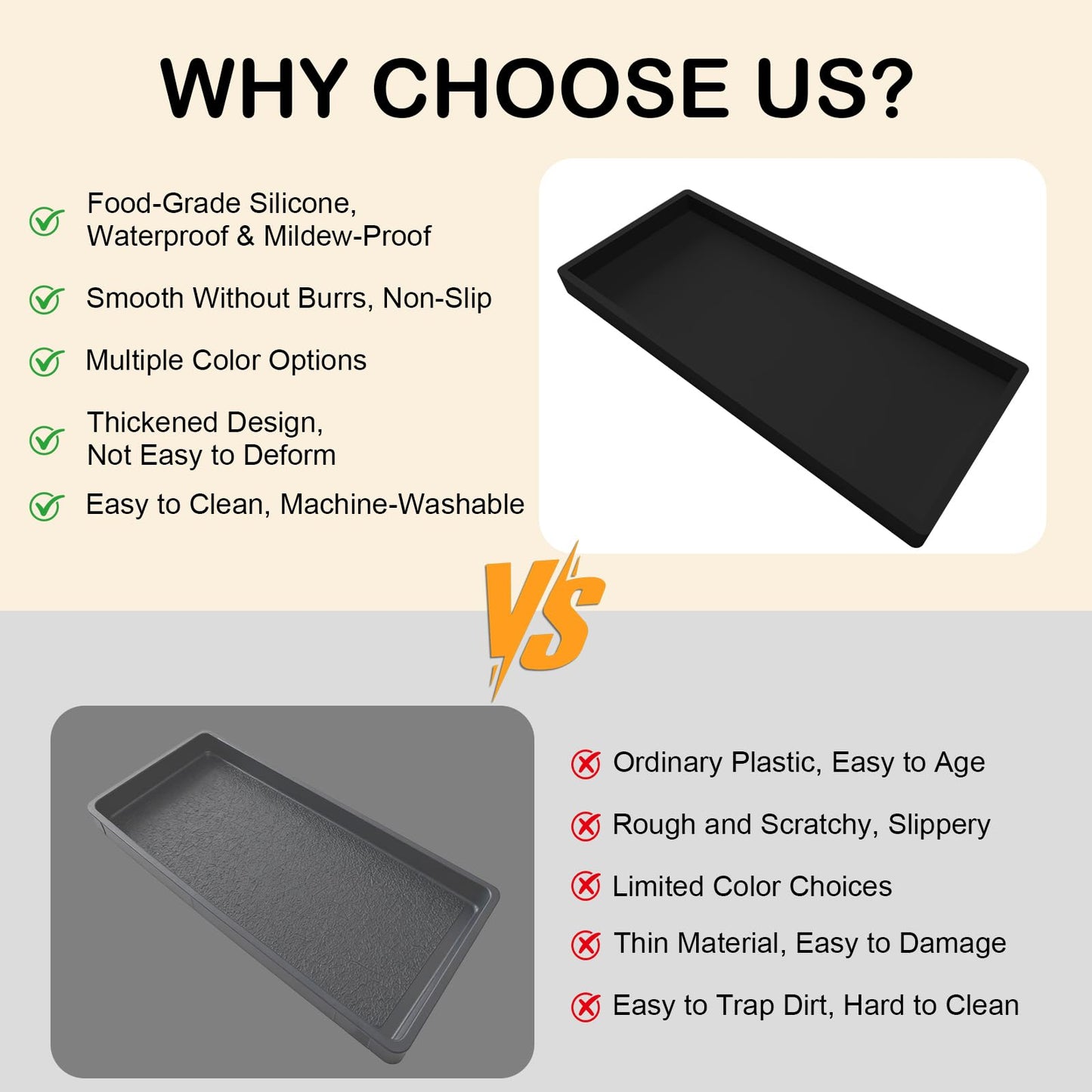 2PCS Bathroom Vanity Tray, 11.8 x 5 Inch Silicone Bathroom Counter Organizer, Decorative Holder for Candle and Perfume Tray, Cosmetics, Jewelry Rings for Kitchen Sink Organizer, Black
