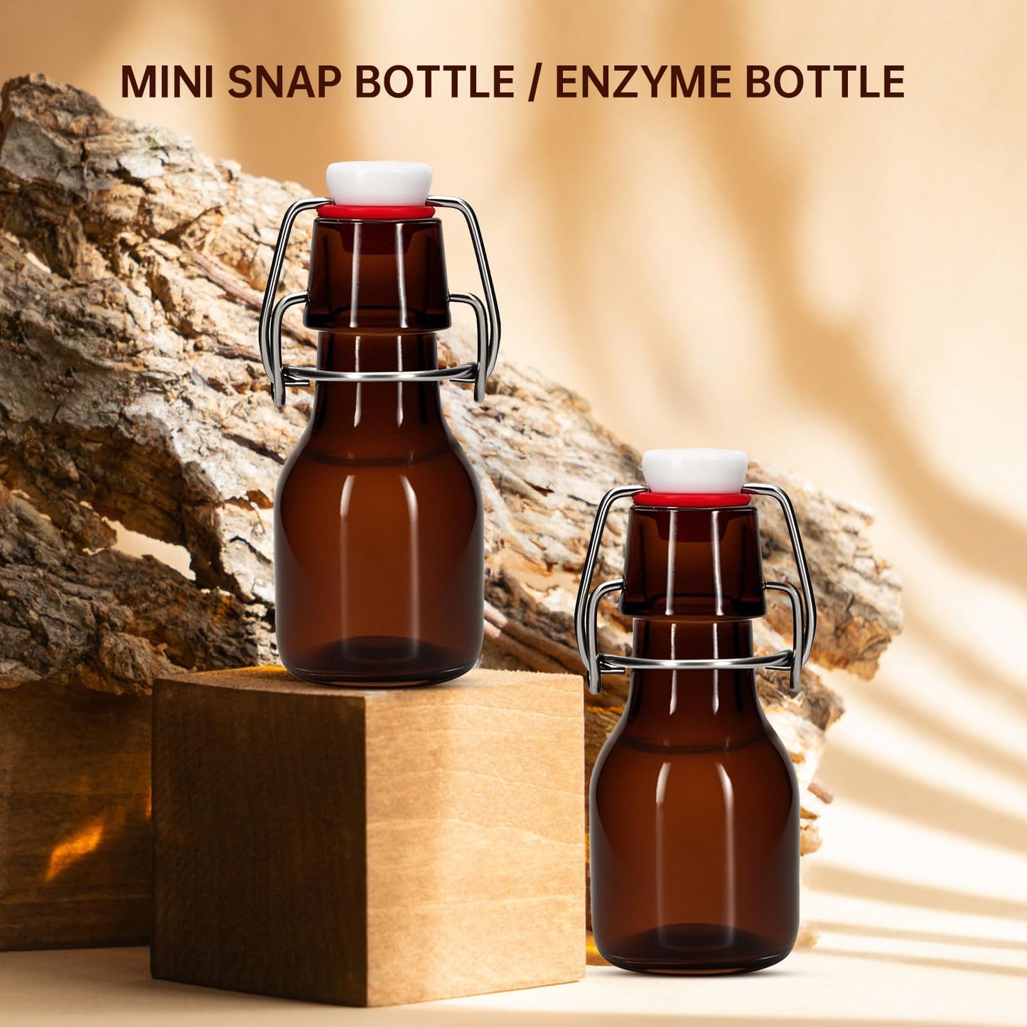 eispap 12Pcs 2 oz Amber Mini Swing Top Glass Bottles with Stoppers Small Flip Top Bottles with Airtight Lids for Crafts Decoration Wedding Themed Party Favors (12)