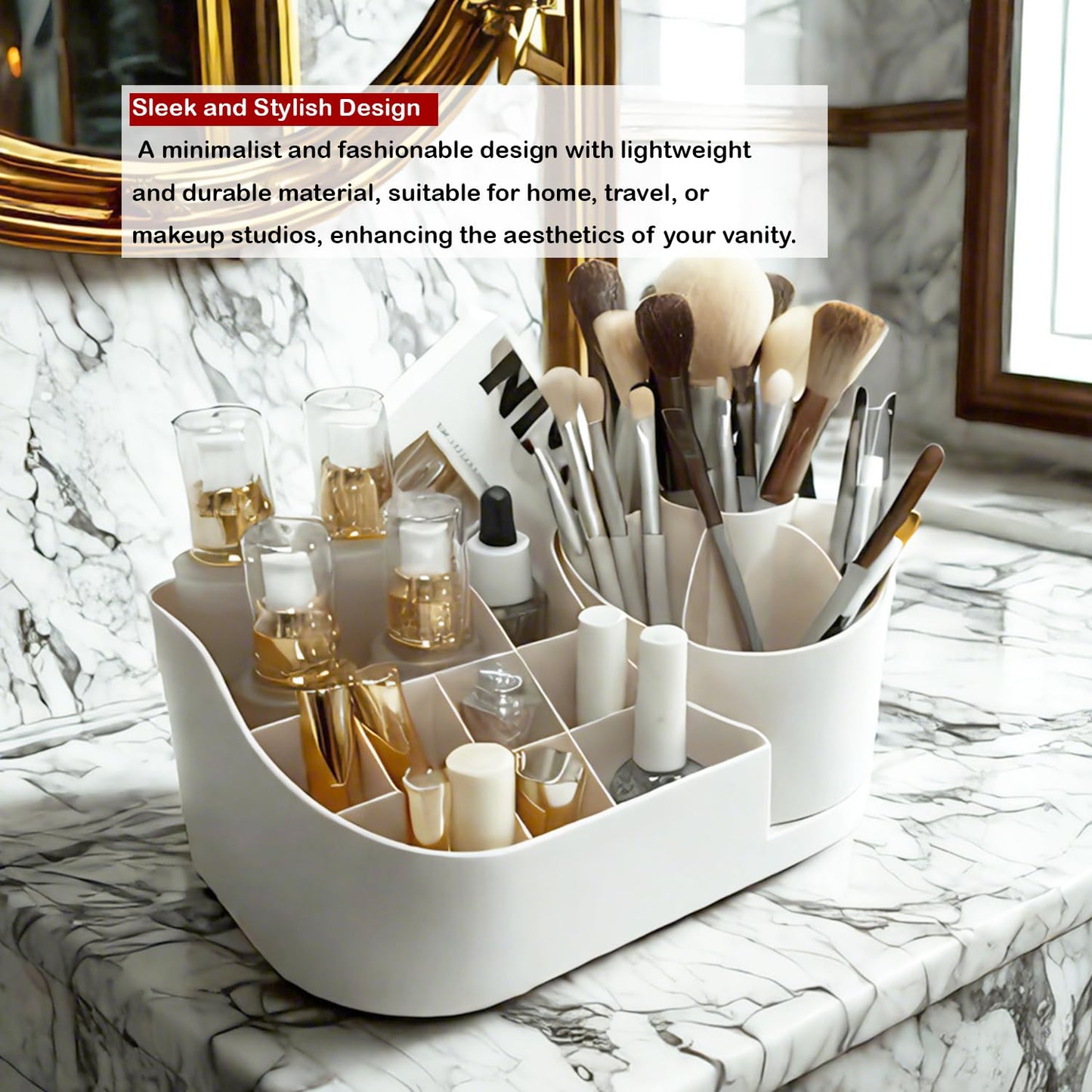 JFANexplore Makeup Organizer Countertop with Rotating Brush Holder for Vanity, Bathroom, Dresser Cosmetic Makeup Storage Organizer Multifunctional…