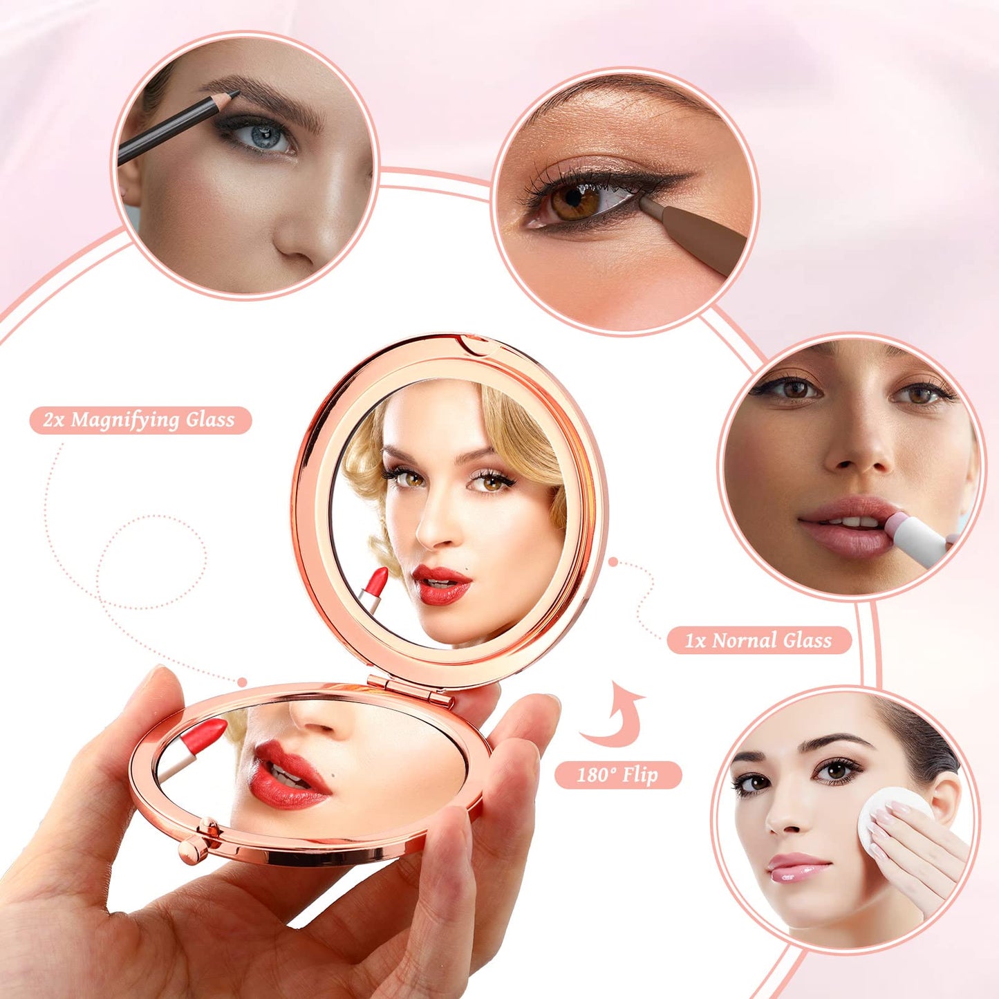 Vicenpal 24 Pcs 12 Pcs Compact Cosmetic Mirror Round Pocket Makeup for Bridesmaid Gifts Hand Held Small Mirror for Purse Compact Travel Accessory Proposal Bridal Shower Gifts, 2.75 Inch