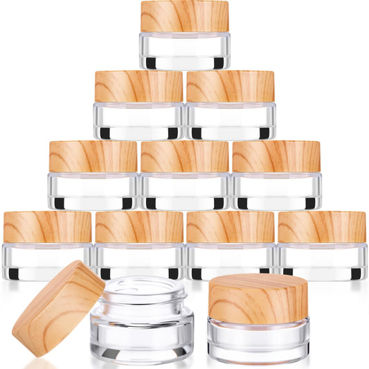 Geiserailie 12 Pcs 5 Gram Glass Cosmetic Jars with Lids Small Empty Sample Jars with Inner Liners Leak Proof Lids Makeup Sample Containers for Cream, Lotions, Powders and Ointments DIY (Clear)