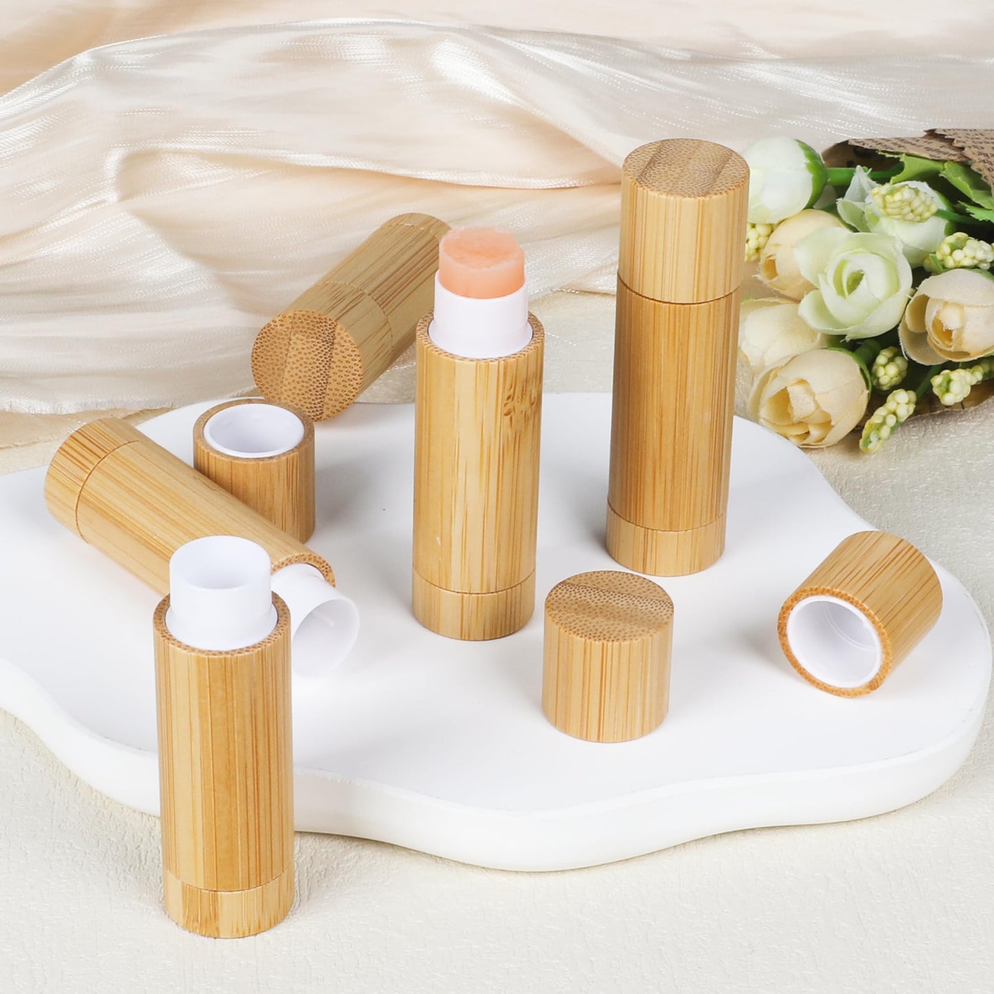 Starry 12Pcs Bamboo Empty Lipstick Tubes, 5g Refillable DIY Lip Balm Tube Containers with Clear PP Plastic Inner, Cosmetic Lipstick Lip Gloss Deodorant Case Holder for DIY Women Girls Makeup