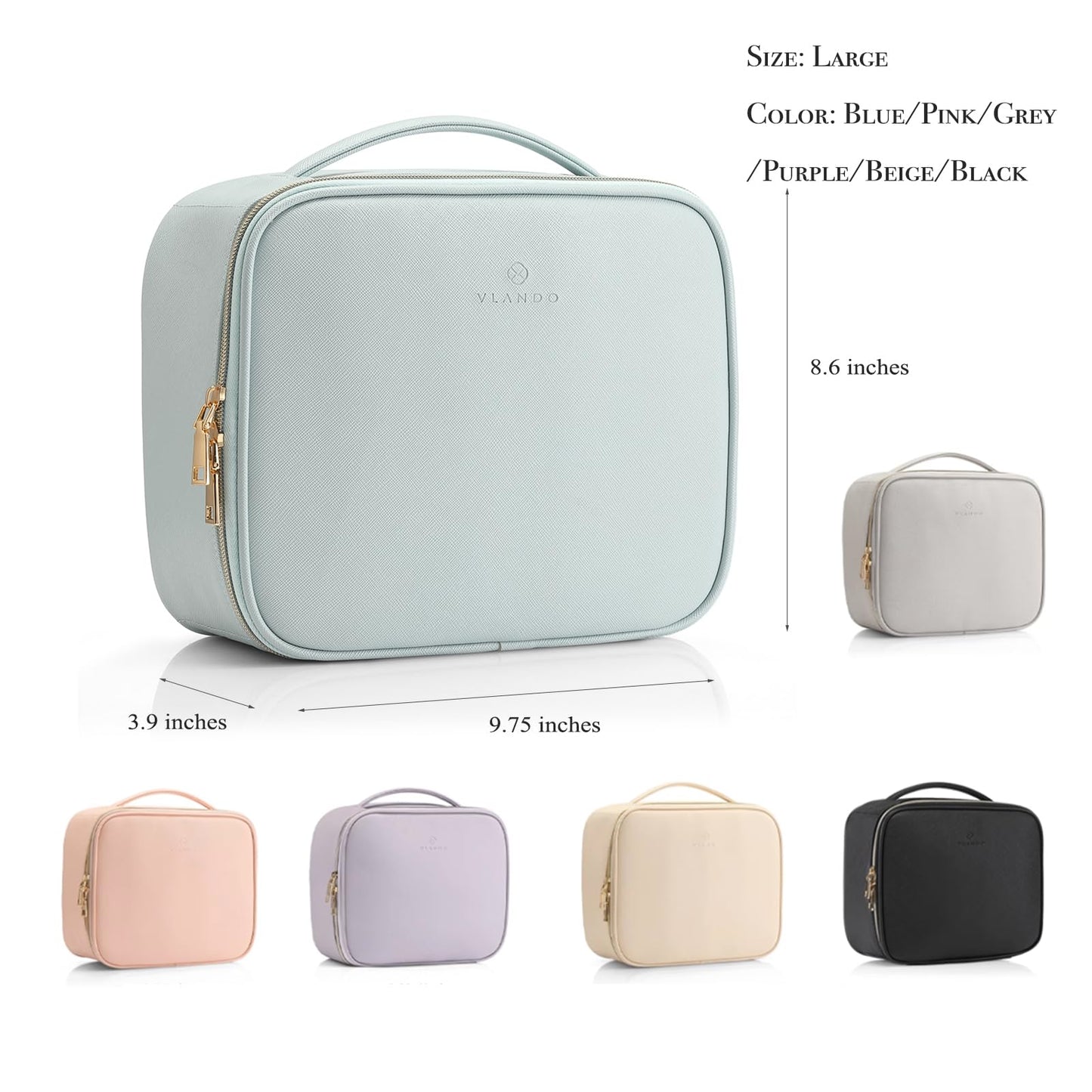Vlando Toiletry Bag, Large Wash Bag, Travel Cosmetic Make-up Bag, Multi-compartment with Dividers for Cosmetics Makeup Brushes Toiletry Jewelry Accessories, Beige