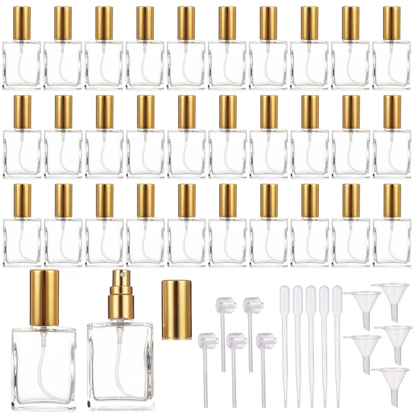 Calolin 32 Pcs Glass Perfume Spray Bottles with 15 Dispensing Tools, 15 ml Mini Refillable Perfume Atomizer Bottle, Travel Perfume Bottle, 1.4 x 3.1 in