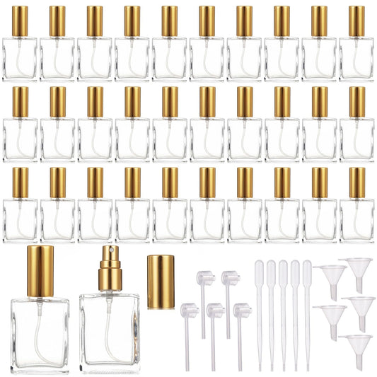 Calolin 32 Pcs Glass Perfume Spray Bottles with 15 Dispensing Tools, 15 ml Mini Refillable Perfume Atomizer Bottle, Travel Perfume Bottle, 1.4 x 3.1 in