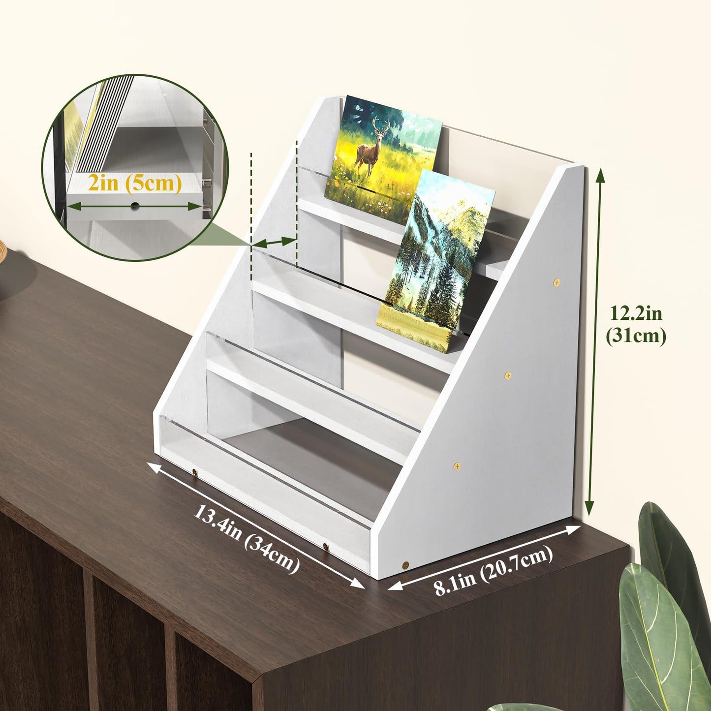 NiHome 4-Tier Bamboo & Acrylic Greeting Card Display Stand for Cards, Photos, Postcards - Stylish Showcase Organizer with High-Transparency Panels for Home, Wedding, Birthday Decor & Keepsakes (White)