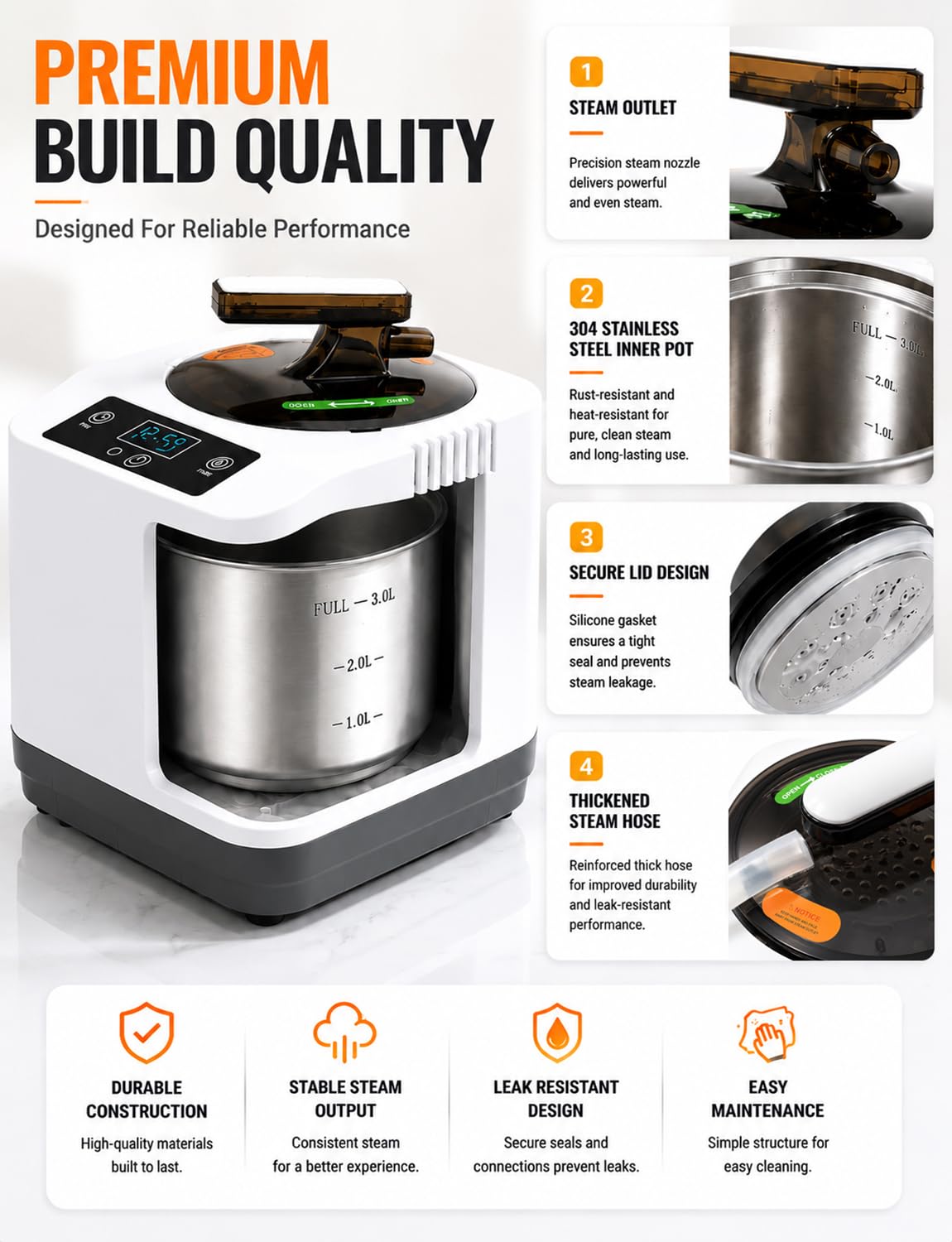 GHOSOONE Portable Home Sauna Steam Machine with Remote Control - 1200W 3L Upgrated Fast-Heating System, 9-Level Adjustable Steam & 120-Min Timer, for Home Spa Sauna Accessories