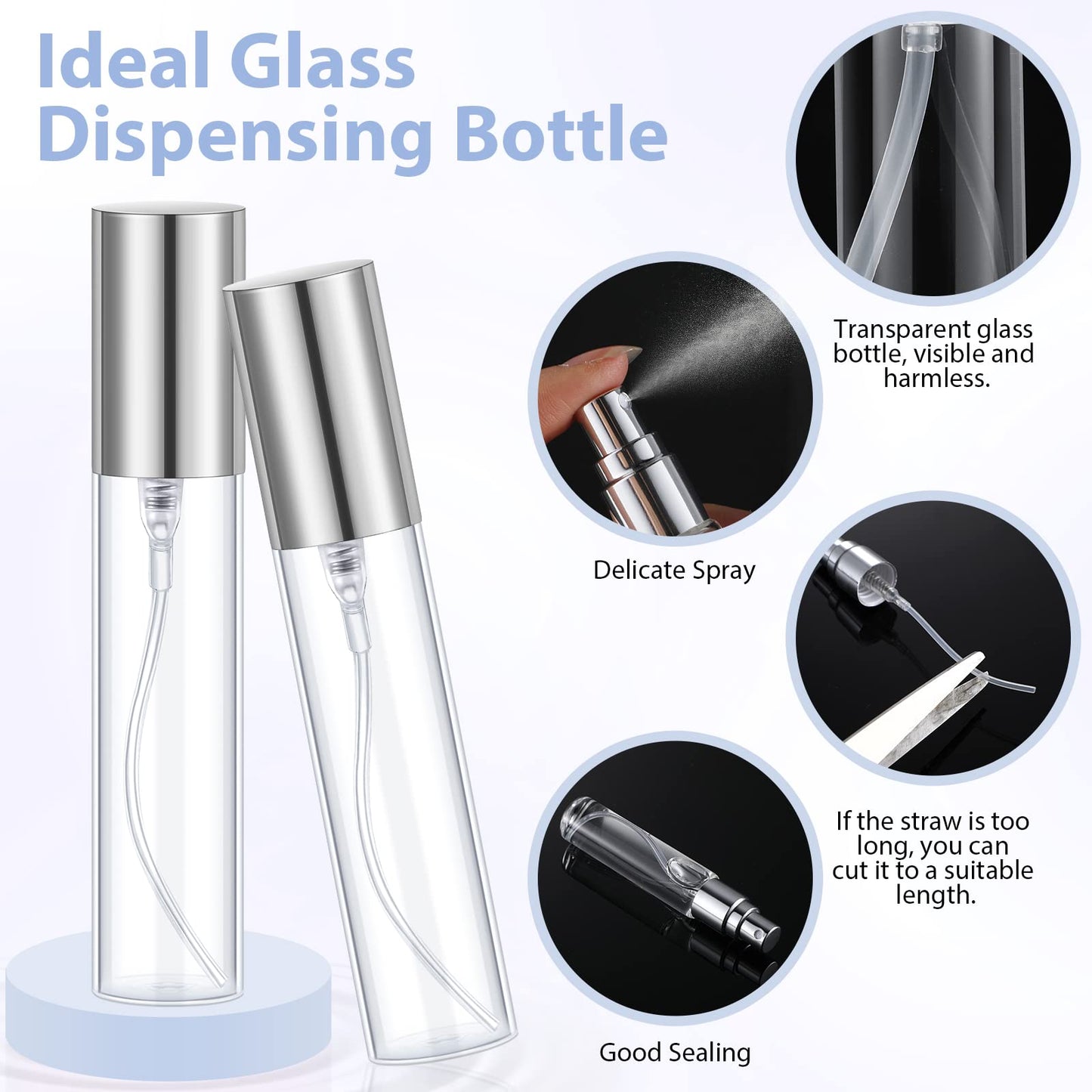 Yinder 25 Pcs 10ml Travel Spray Bottle Refillable Perfume Atomizer Bulk Glass Mini Cologne Perfume Bottles Empty Fine Mist Portable Small Sample Containers(Silver)