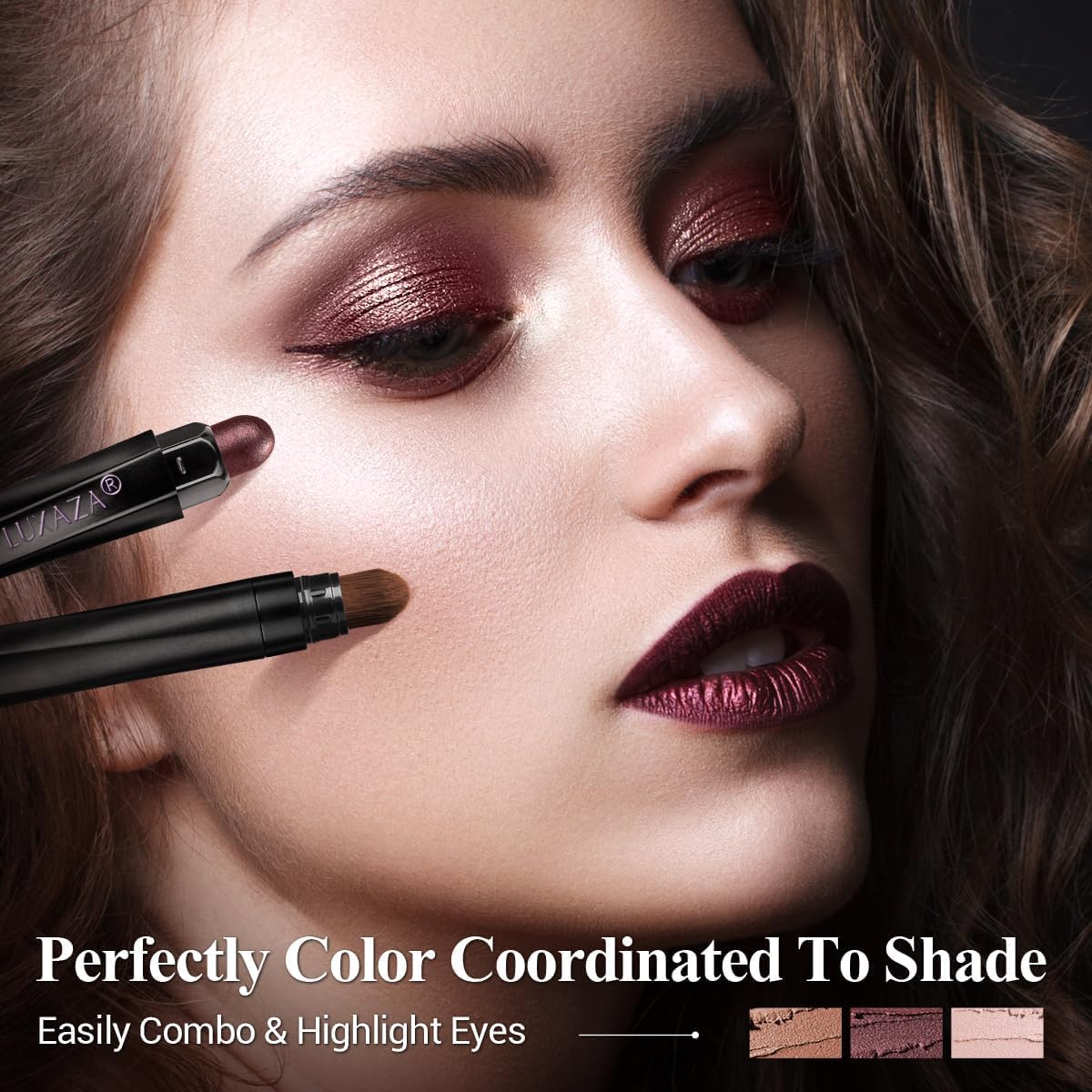 LUXAZA PRO Neutral Eyeshadow Stick Makeup 6PCS Set, Brown Metallic Shimmer Matte Cream Eye Shadow Eyeliner Brightener Pencil Crayon - GRAPE WINE