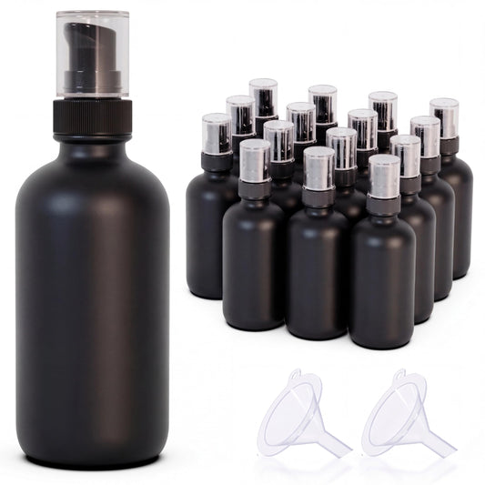 Jagolain 12Pack 4oz Black Glass Pump Bottle,120ml Empty Refillable Travel Small Container For Lotion Cream Essentil Oil Shampoo (4oz black)