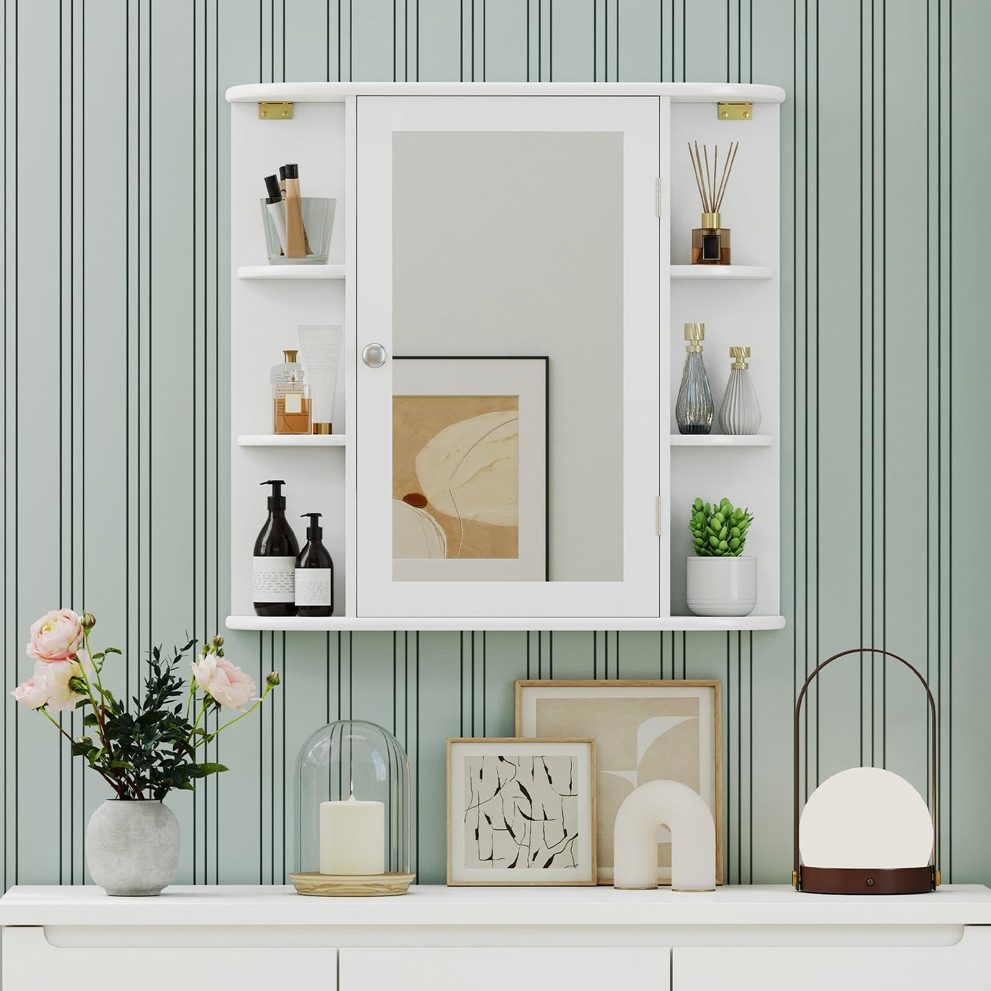 Giantex Bathroom Medicine Cabinet, Wall Mounted Bathroom Mirror Cabinet with Mirrored Door & 4 Interior Shelves, 6 Open Shelves, Mounting Hardware, Space-Saving Storage Cabinet, White