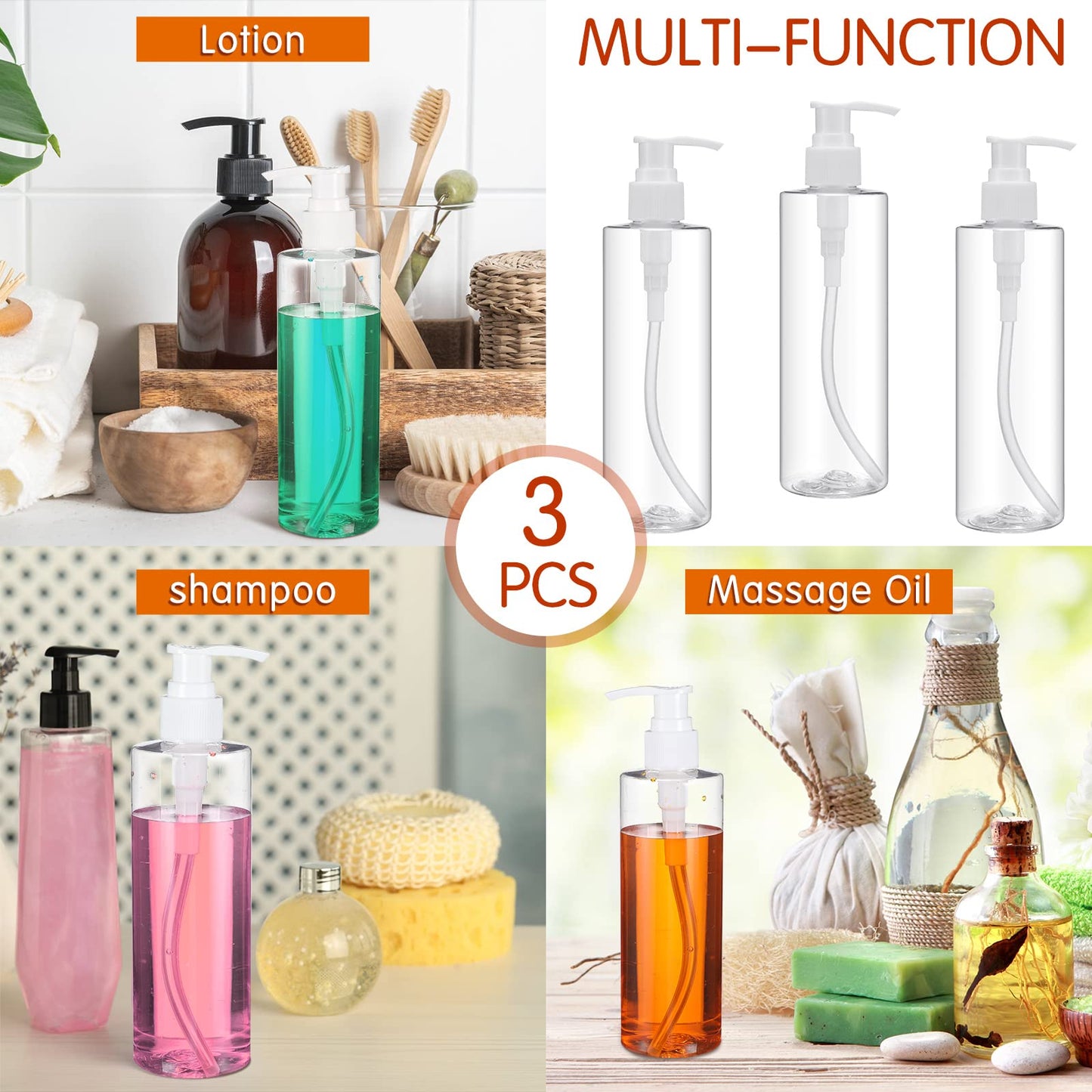 Eaasty 3 Sets Massage Bottle Holster Adjustable Single Holster and 8 oz Plastic Pump Dispenser Bottles for Lotion Massage Oil, Black