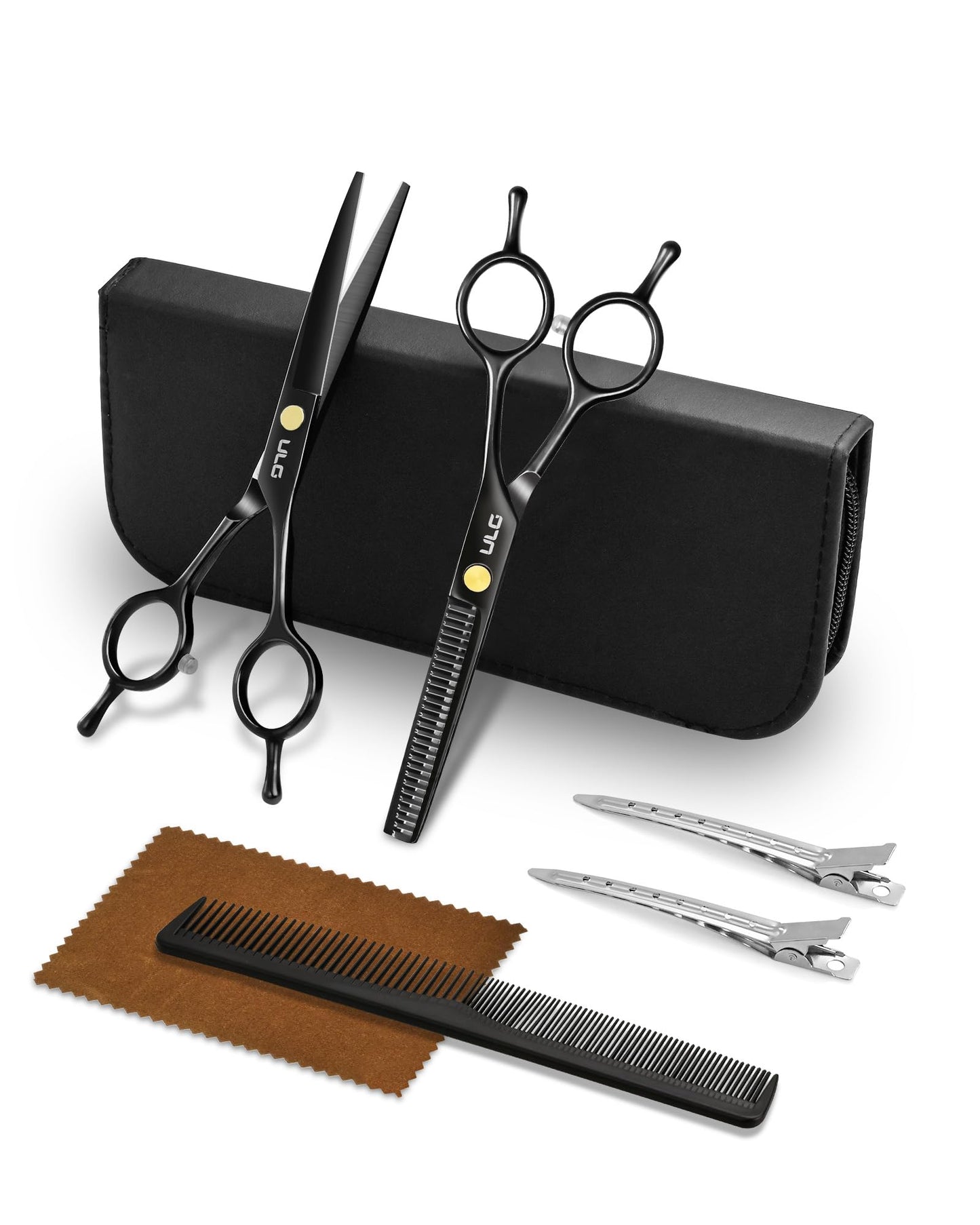 Hair Cutting Scissors Thinning Shears Kit ULG Professional Barber Hairdressing Texturizing Salon Razor Edge Scissor Japanese Stainless Steel 6.5 inch BLK