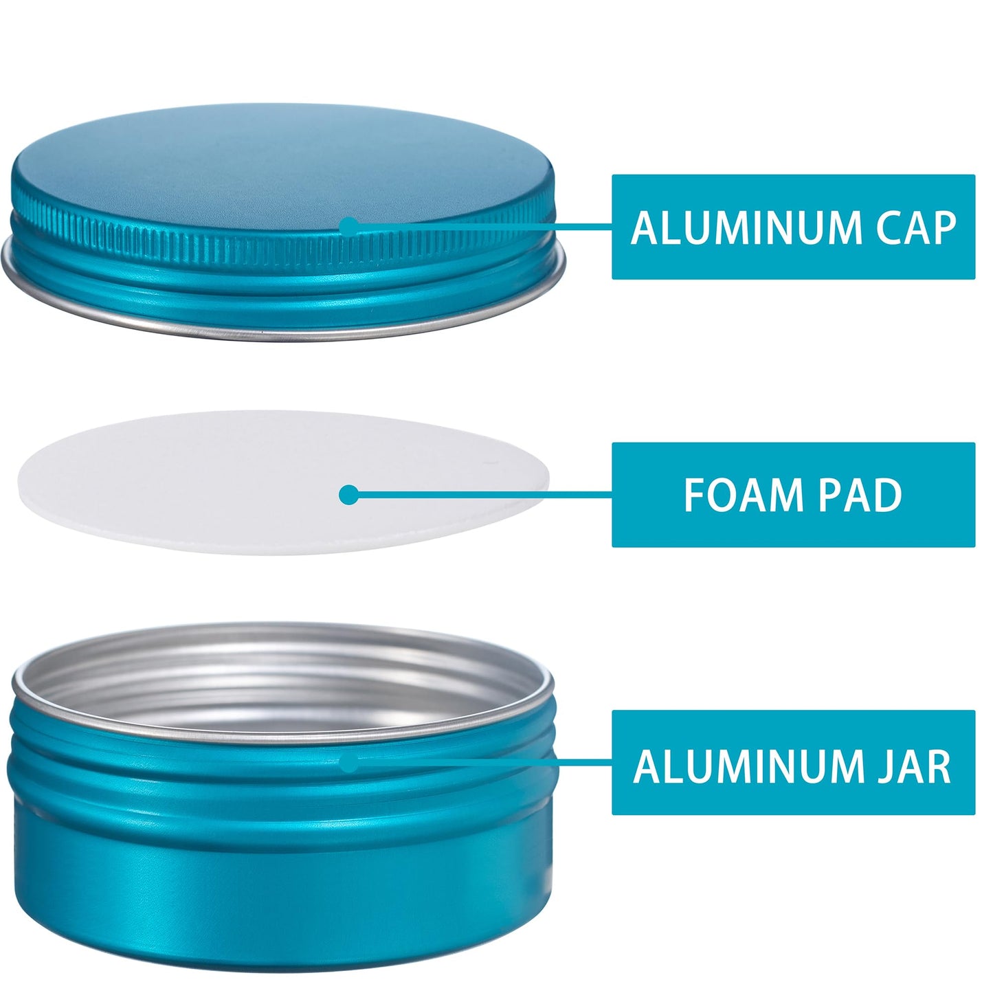 3 oz (90ml) Aqua Blue Screw Top Aluminum Tins with Labels, 24 Pack
