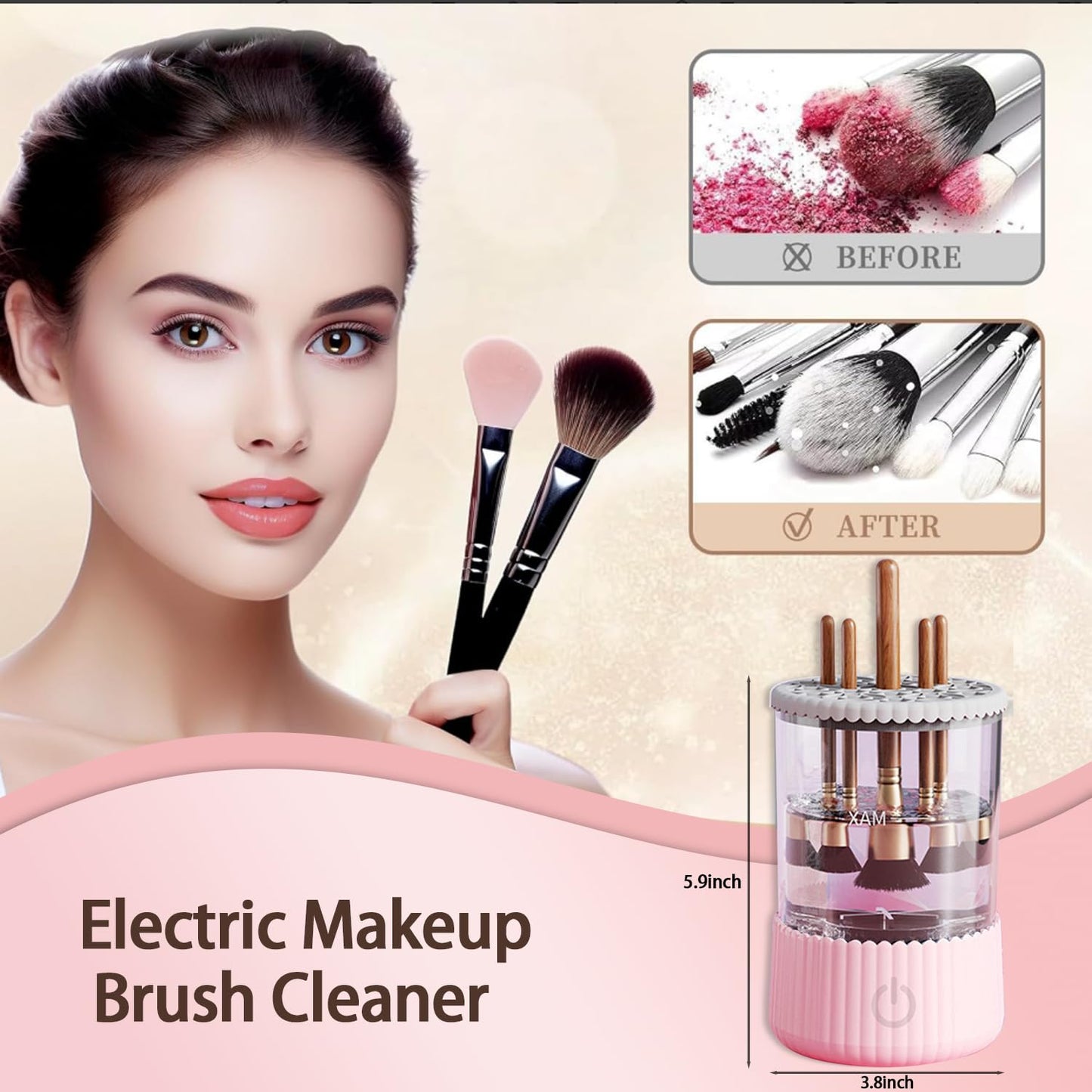 Automatic Makeup Brush Cleaner, Makeup Brush Cleaner Machine, Make Up Brush Cleaner Suitable for Various Sizes of Makeup Brushes,Cleaning and Drying 2 in1 Electric Makeup Brush Cleaners.