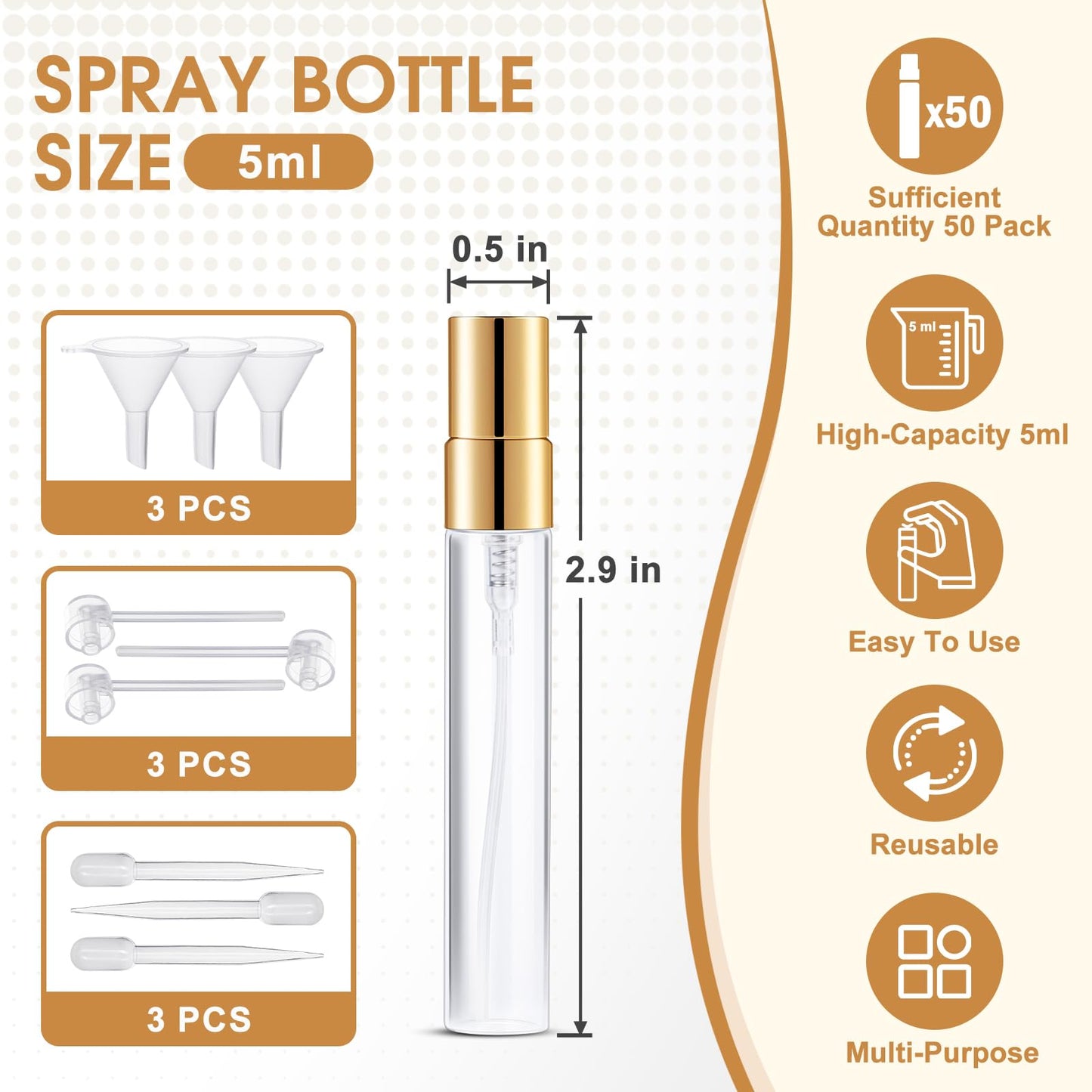 Mini Glass Spray Bottle 50pcs 5ml Clear Spray Bottle Empty, Fine Mist Refillable Mini Perfume Spray Bottle, Perfume Atomizer, Travel Spray Bottle For Hair, Small Empty Sample Containers Portable
