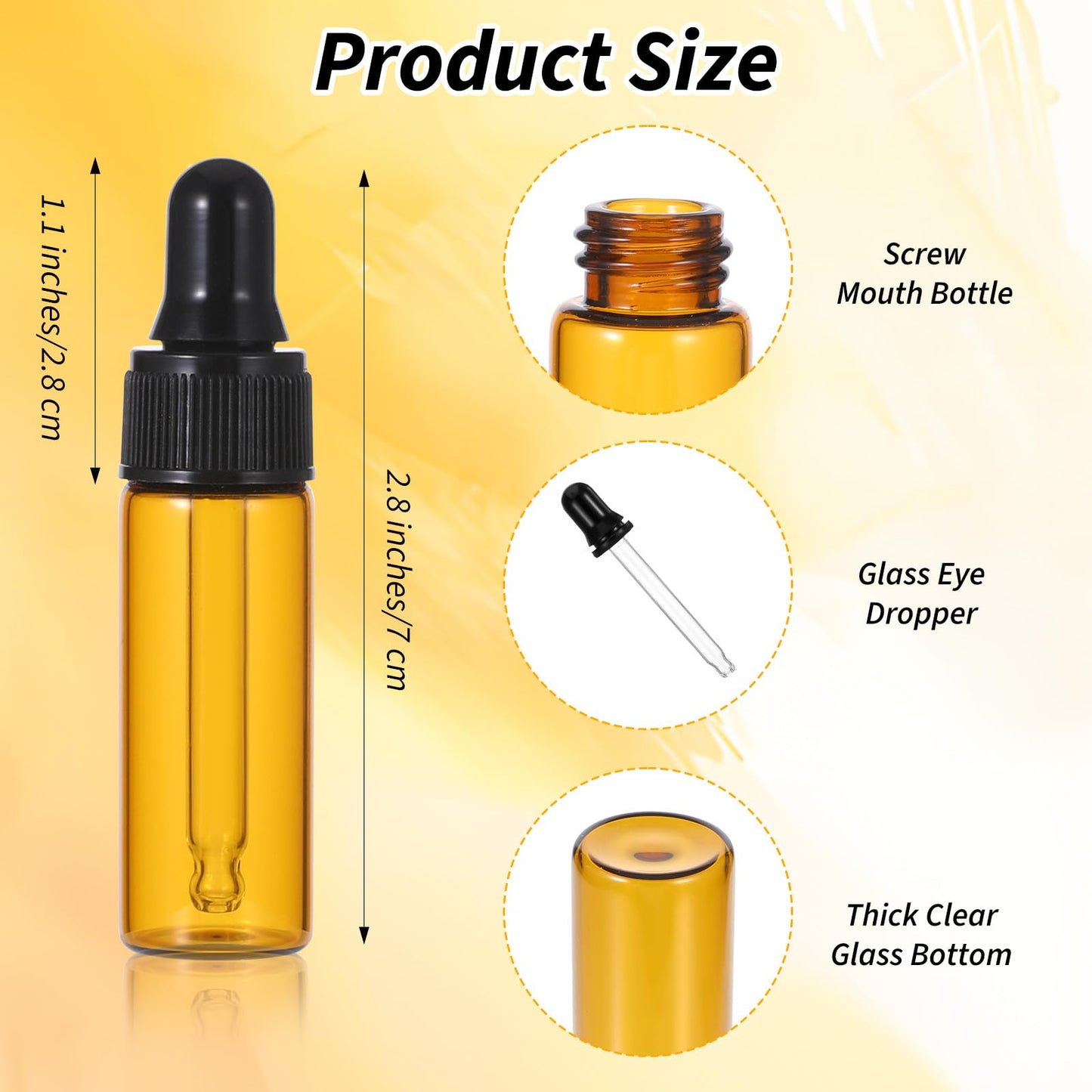 100 PCS Mini Glass Dropping Bottles Bulk Essential Oil Dropper Bottles Amber Empty Sample Vials with Black Cap Tiny Storage Jars with Dropper for Perfumes Cosmetic Liquid Aromatherapy Lab (5 ml)