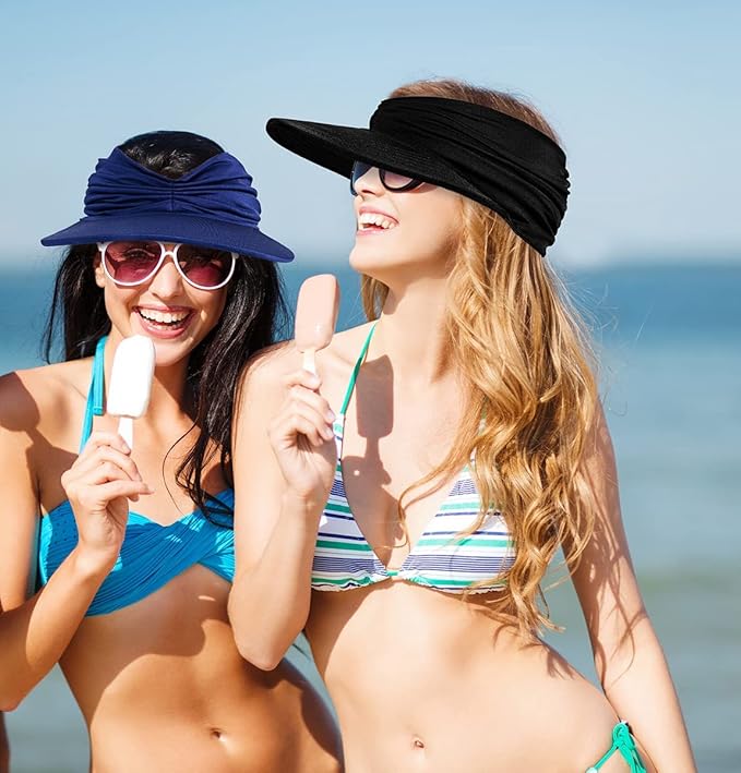 Sun Hat Women Sun Beach Visor Cap UV Protection with Wide Brim for Sports Beach Golf Hiking (Black)
