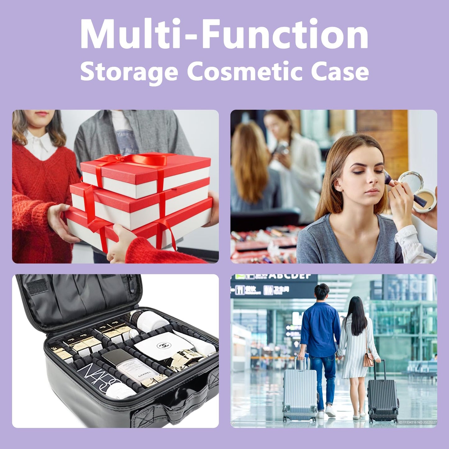 MORMID Travel Makeup Train Case Cosmetic Case Organizer Portable Artist Storage Bag with Adjustable Dividers for Cosmetics Makeup Brushes Toiletry Jewelry Digital Accessories (Purple)