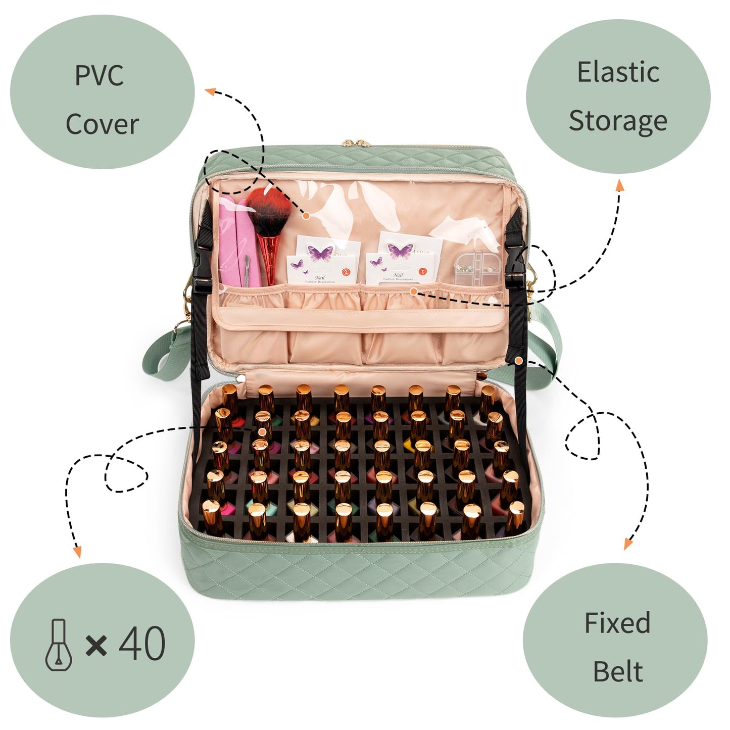Ethereal Nail Polish Organizer Case, Holds 50+ Bottles (15ml/0.5 fl.oz) Nail Lamp, Gel Polish Travel Case Bag for Nail Suppiles, Gift for Manicurist, Girls