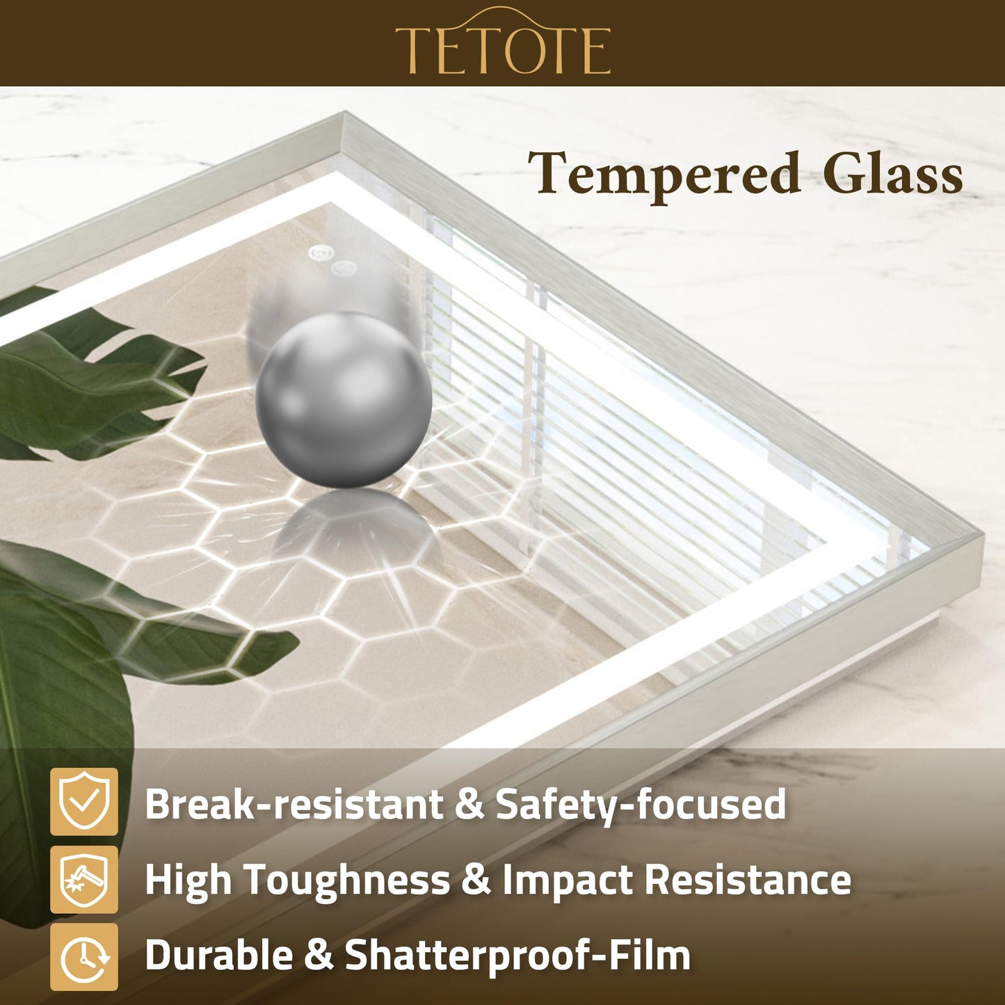 TETOTE 24 x 32 Bathroom LED Mirror Brushed Nickel Metal Frame Frontlit & Backlit Vanity Mirror Anti-Fog Stepless Dimmable 3 Colors White/Warm/Natural Mirror with Lights Wall-Mounted