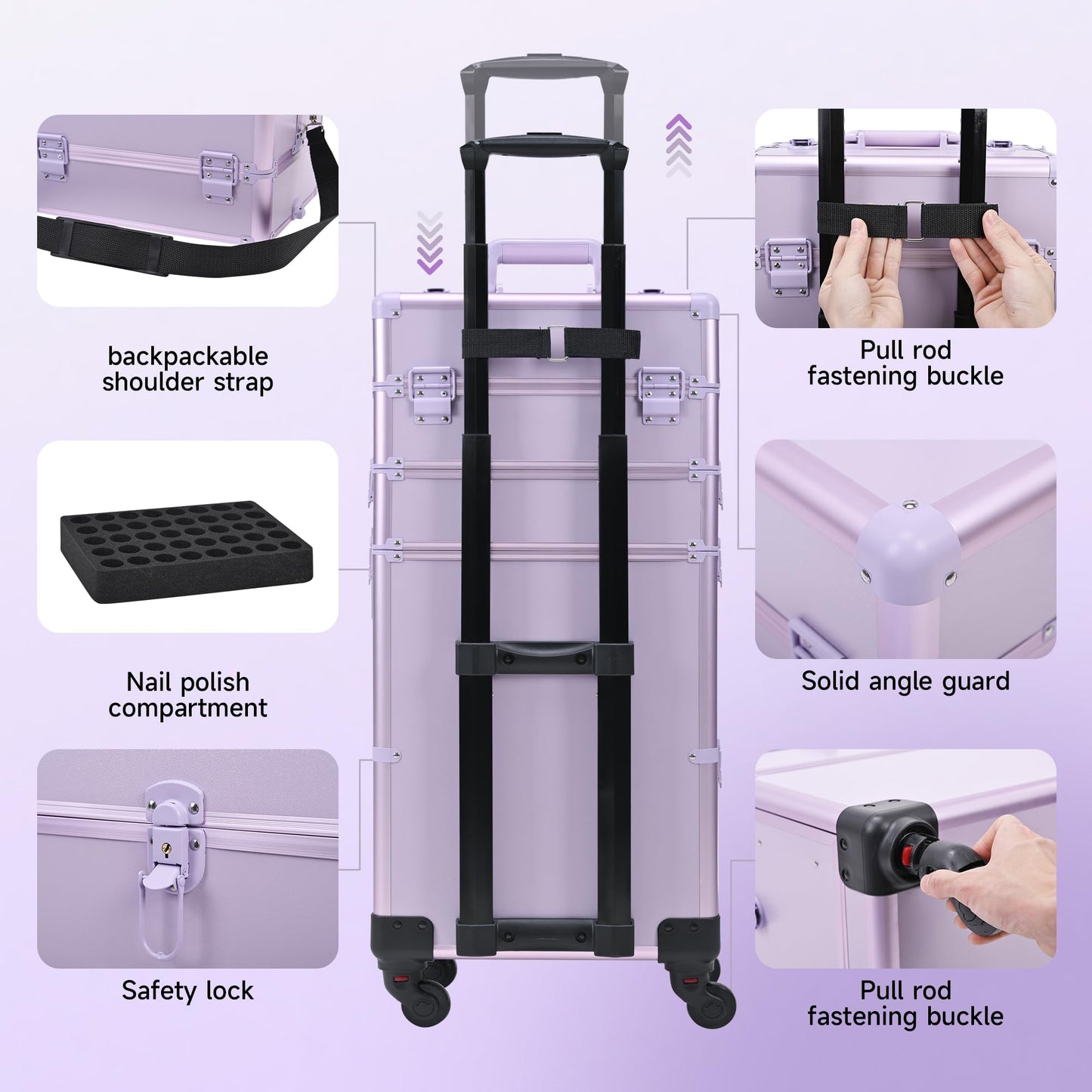 Somduy Rolling Makeup Case with Drawer, Makeup Train Case, 4 in 1Cosmetology Case on Wheels, Christmas Gift, Large Makeup Case Organizers, Profesional Cosmetic Case for Salon Barber, Purple