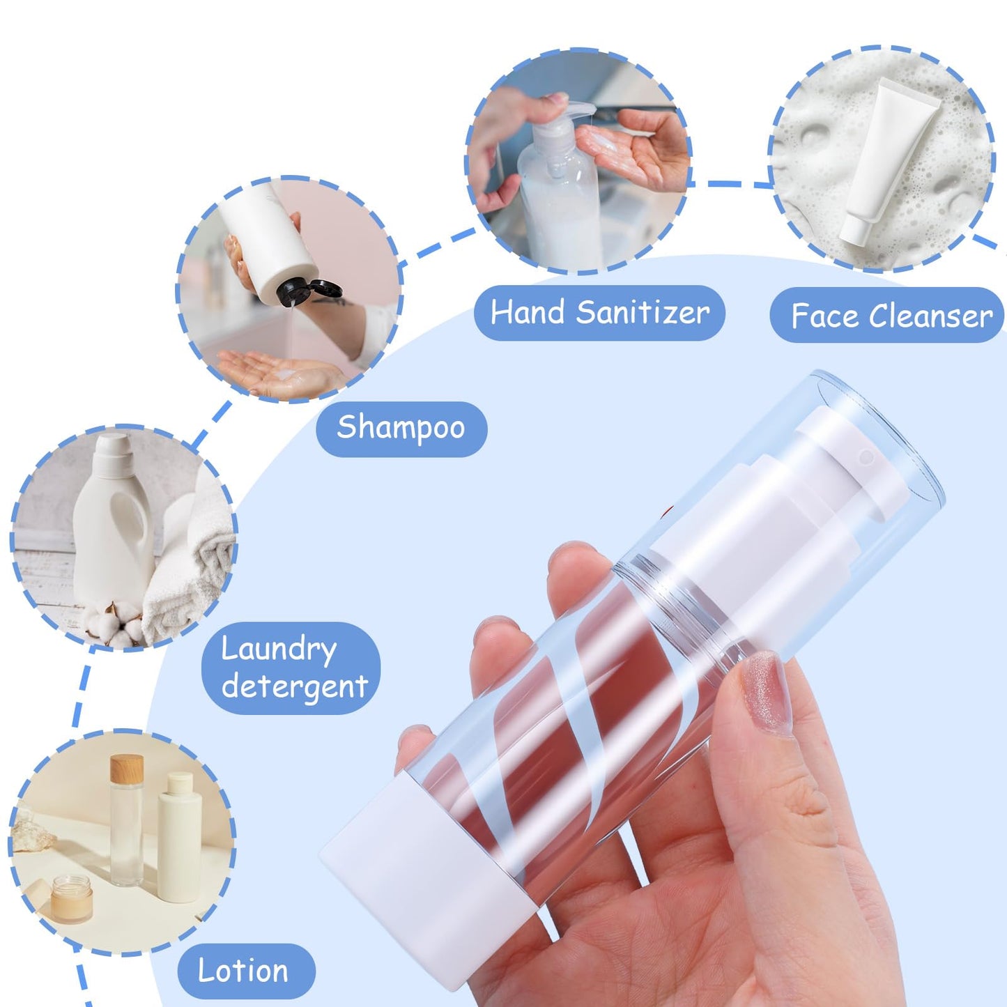 30 Pcs Clear Airless Pump Bottles Refillable Cosmetic Travel Size Dispenser Vacuum Plastic Travel Bottles Empty Lotion Pump Dispenser Liquid Toiletry Container