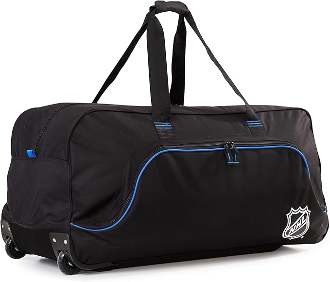 NHL National Hockey League 34-Inch Black Rolling Duffel Bag – Hockey Gear Bag with Wheels, Large Capacity Duffel Bag for Travel, Multi-Pocket Large Sports & Gym Equipment Bag