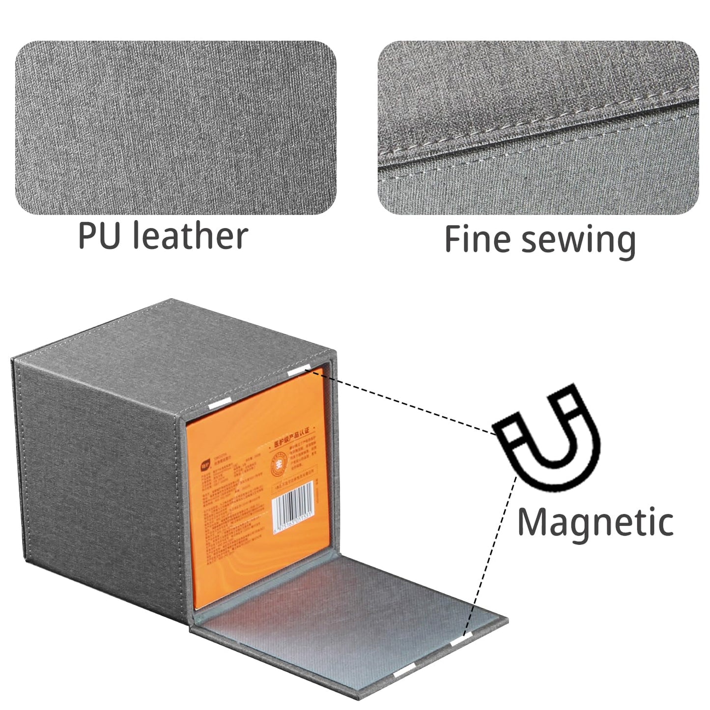 Leather Tissue Box Cover Square,Decorative Cube Tissue Box Holder with Magnetic Bottom,Facial Paper Organizer Table Napkin Case Dispenser for Bathroom NightStand Coffee Car Home Office,Grey