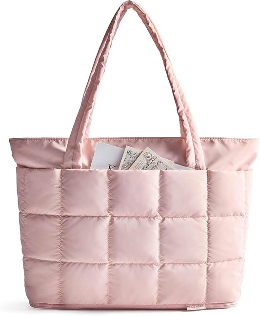 BAGSMART Expandable Tote Bag for Women, Puffer Work Tote Handbag, Quilted Carry On Bag for Travel Gym