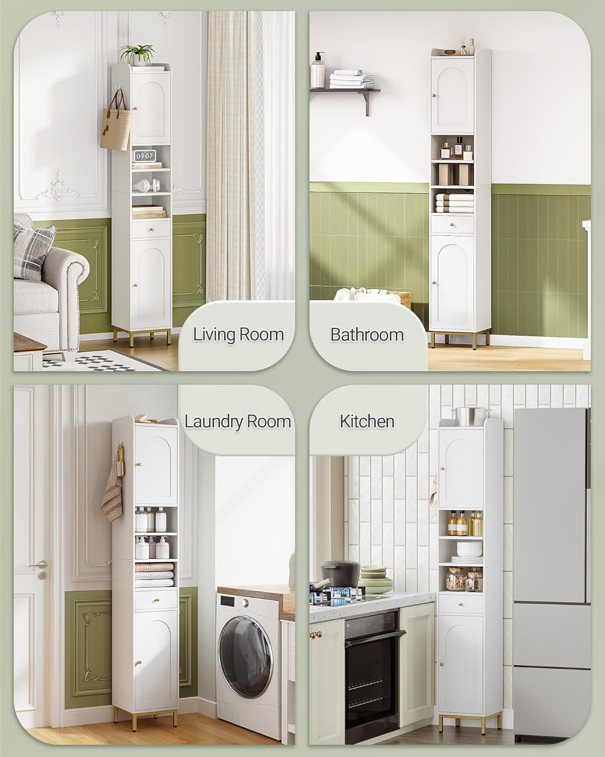 Hzuaneri Bathroom Cabinet with Adjustable Shelves & Door, Freestanding Tall Floor Storage Cabinet with Drawer - Narrow Toilet Paper Organizer for Bathroom, White BC29013G