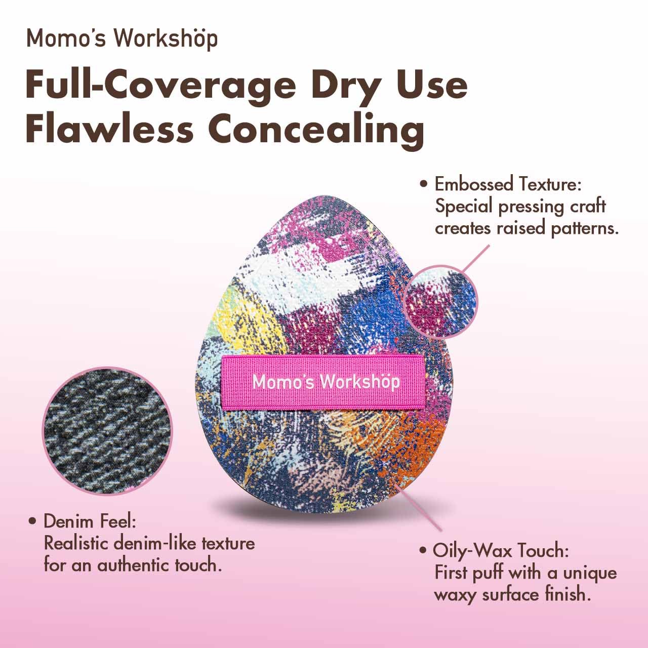 Momo's Workshop Graffiti Denim Egg Makeup Sponge 2-Pack,Ultra Firm Bounce Rubycell Sponge for Liquid-Full Coverage Foundation,for Dry/Combination Skin,Travel Friendly,2pcs &Storage Case