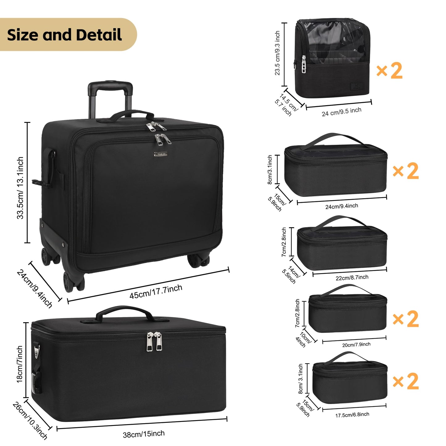 TANTO Rolling Makeup Train Case, Professional Makeup Case on Wheels Makeup Artist Bag With 7 Small Bag 4 in 1 Extra Large Cosmetics Organizer Cosmetology Case With Swivel Wheels &Adjustable Dividers