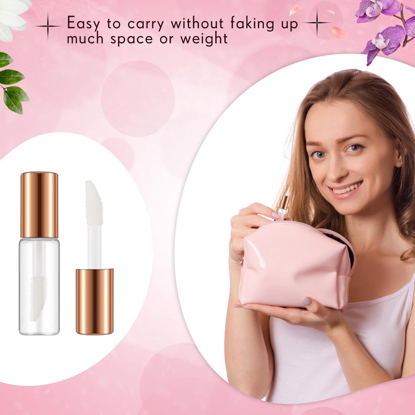 Jinei 150 Pcs 1.2ml Mini Lip Gloss Tubes Clear Empty Lip Balm Bottles, Refillable Containers Transparent Plastic Clear Lipstick Tubes for Women DIY Makeup Sample Travel(Rose Gold)