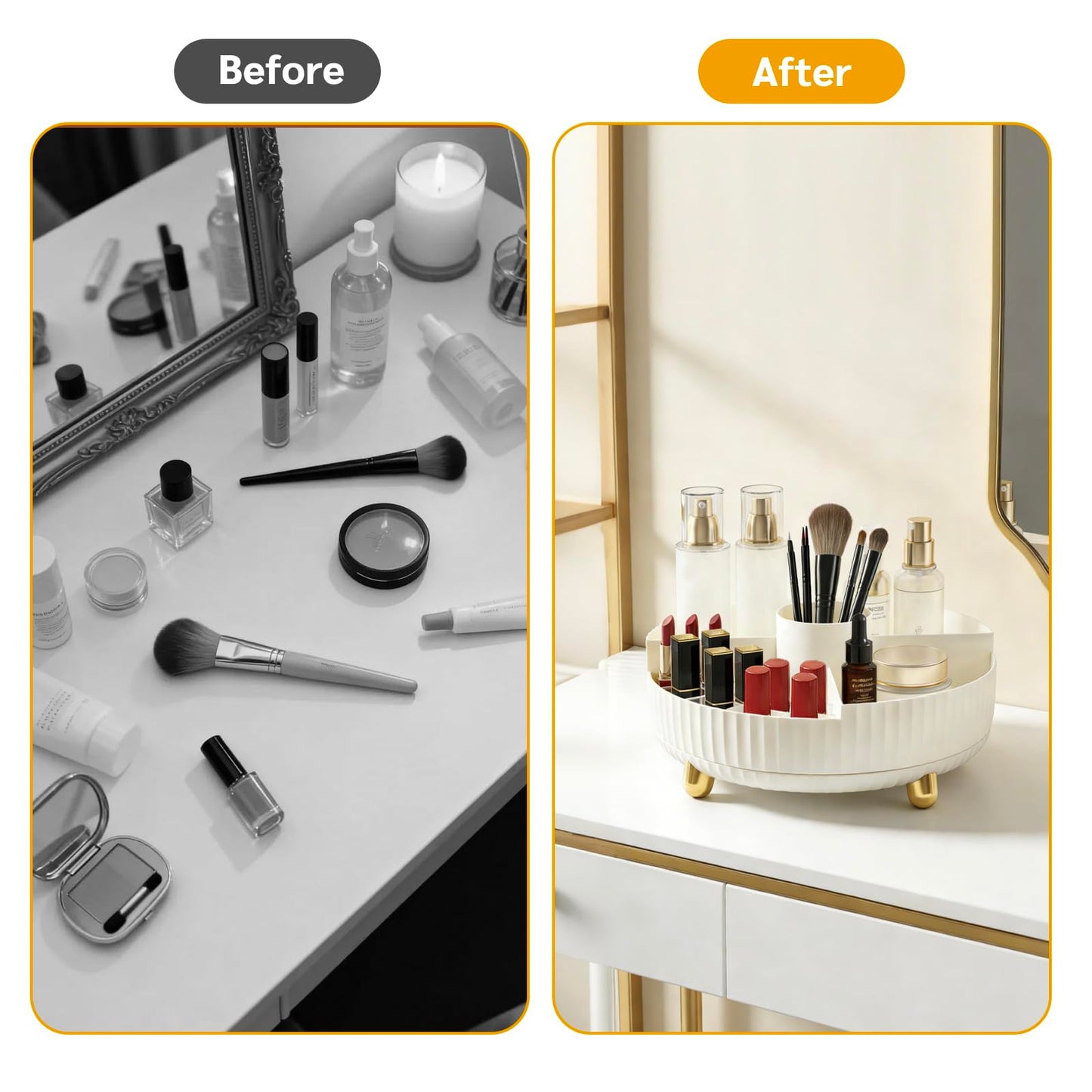 MAQUIRENZ Rotating Makeup Organizer for Vanity Large Capacity Skincare Organizers,Bathroom Counter Organizer, Spinning Perfume Organizer & Dressr Organizer, White