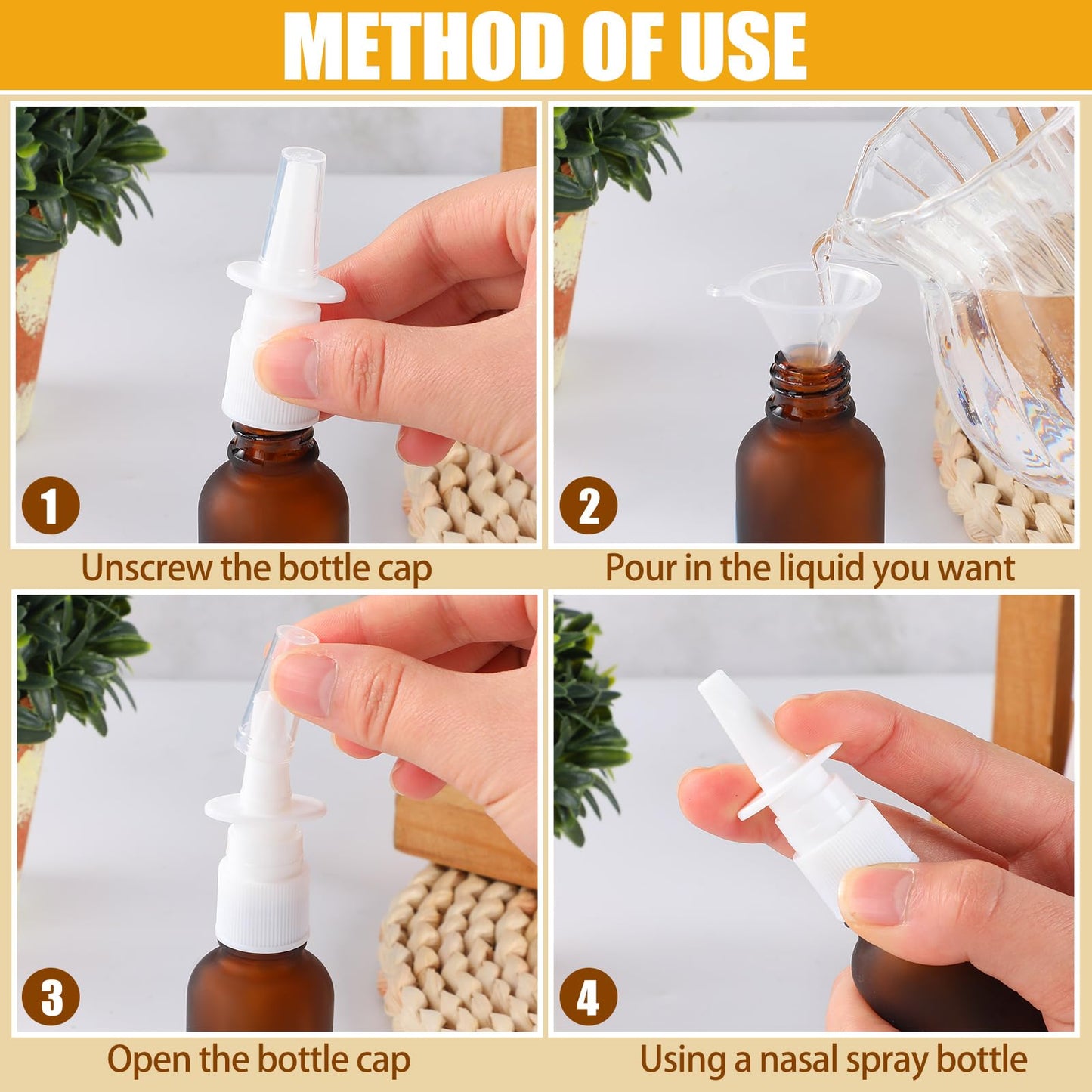 ZHWKMYP 20 Pcs Nasal Spray Bottle, 30ML/1oz 12 Pcs Brown Empty Refillable Matte Glass Nasal Spray Bottle with 4 Funnels and 4 Labels
