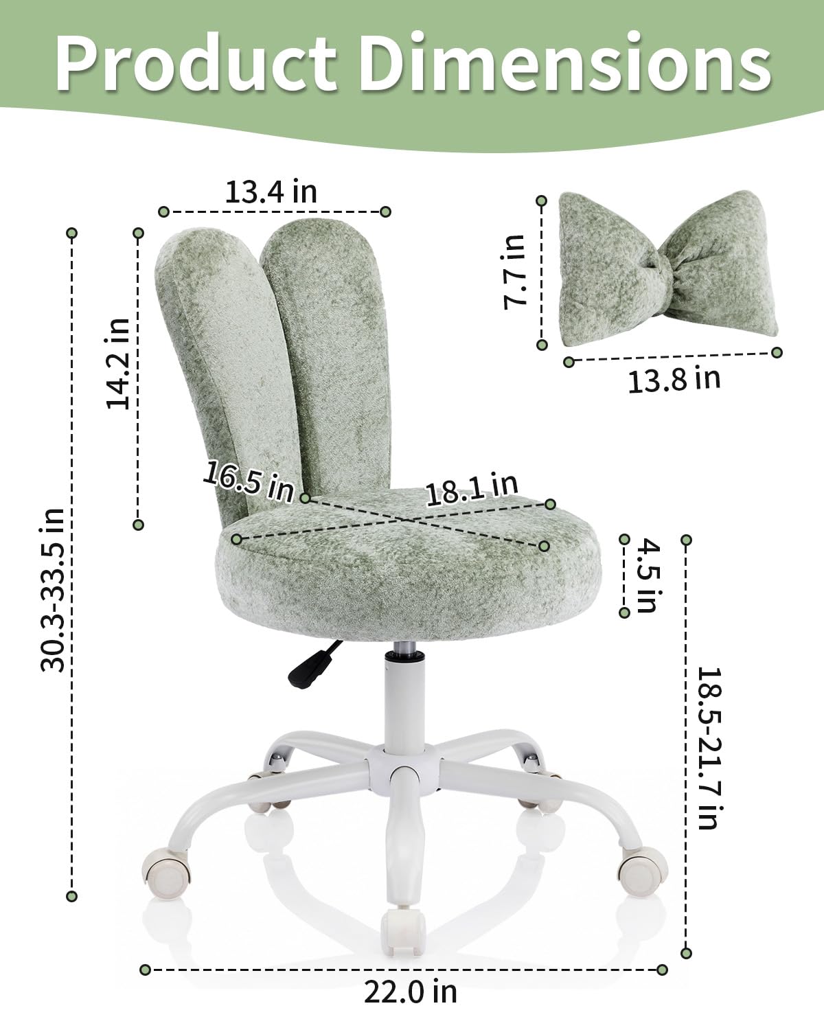 Karl home Velvet Vanity Chair, Creamy Green