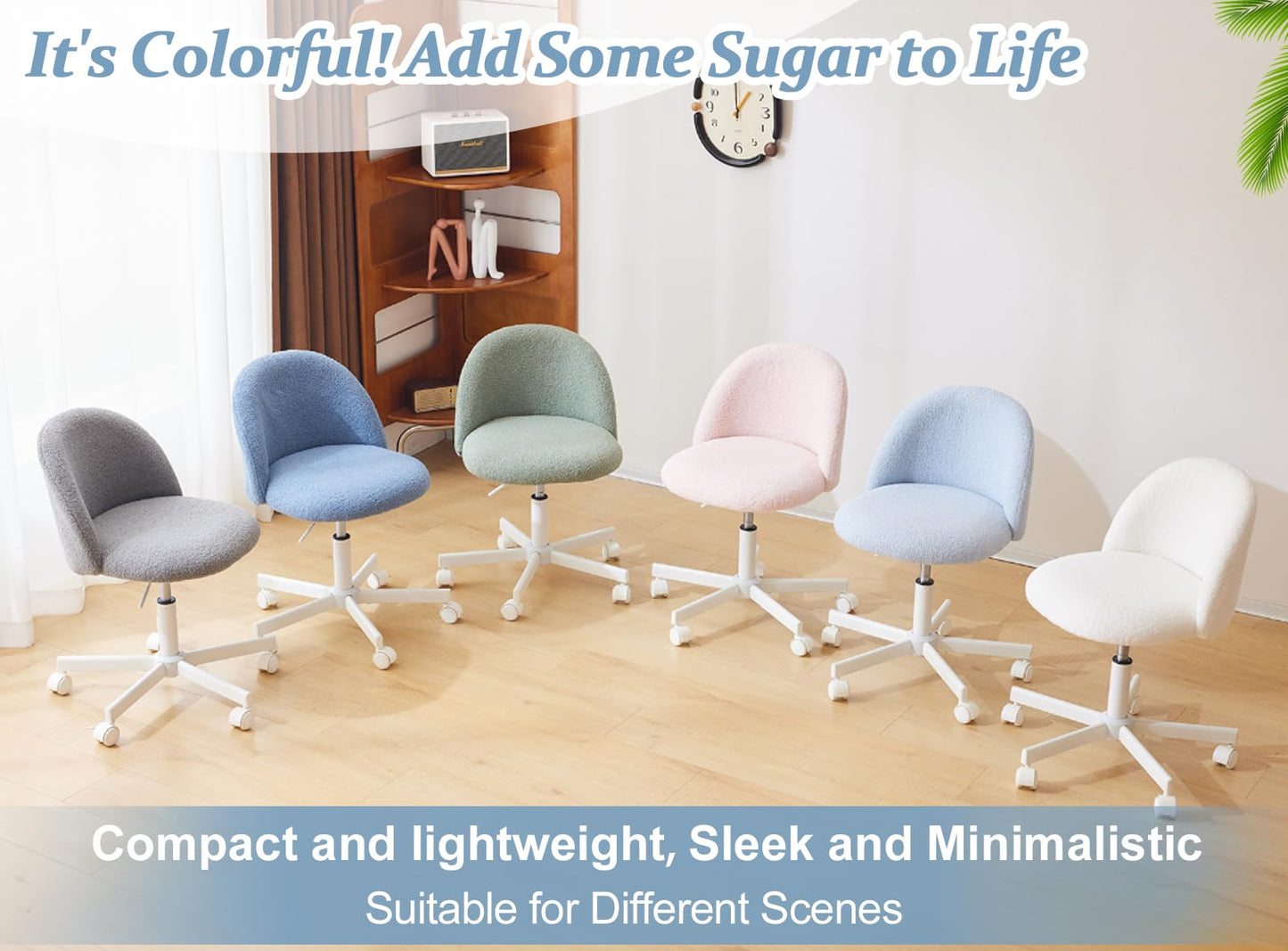 VINGLI Modern Vanity Chair with Back, Velvet Desk Chair for Girls, Small Office Chair with Silent Wheels， Stylish and Comfortable, White