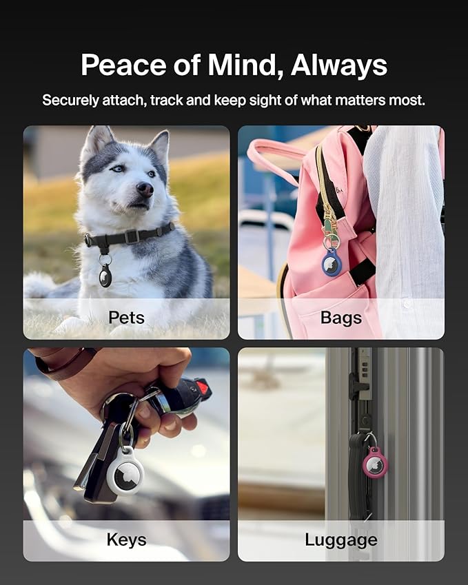Belkin Apple AirTag Secure Holders with Key Ring - Durable, Scratch-Resistant Case with Open Face & Raised Edges - Protective AirTag Keychain Accessory for Keys, Pets, Luggage, & More - 2-Pack White