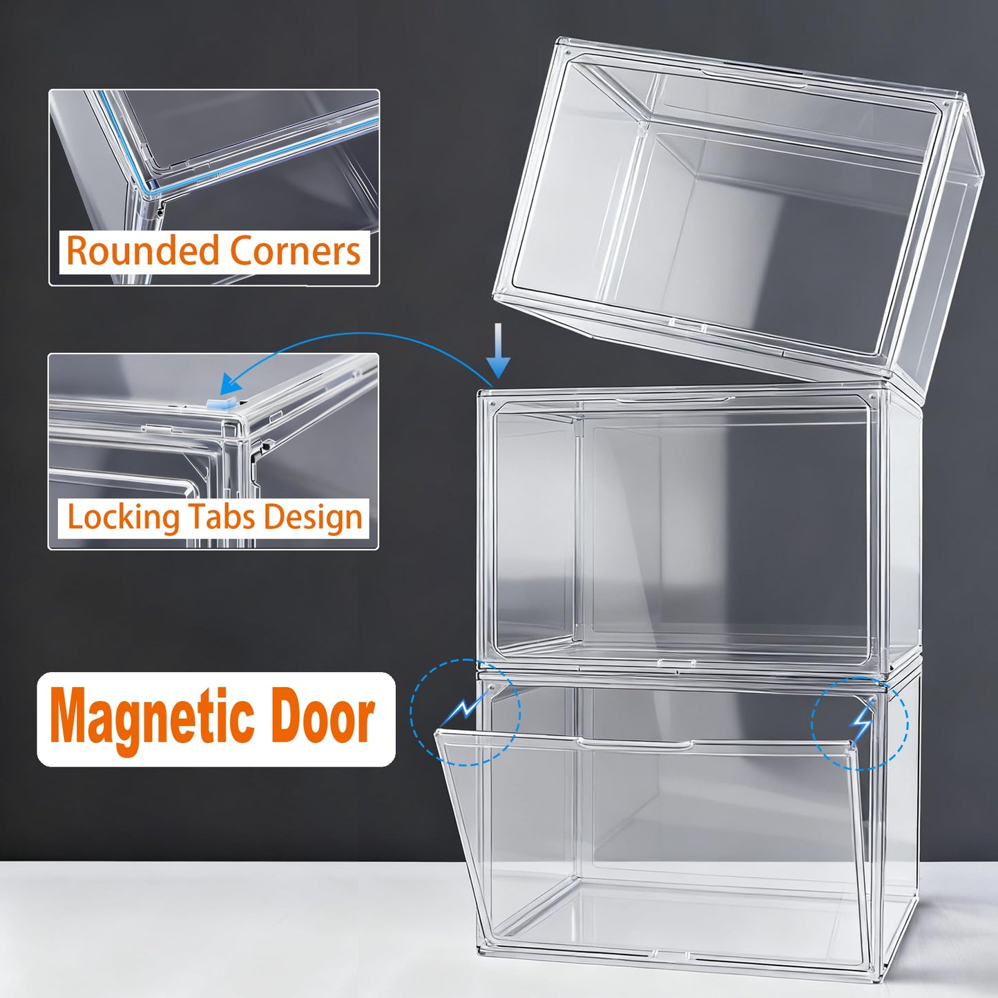 5 Pack XXX-Large Acrylic Purse Organizer for Closet, 17.3''x13''x13 Clear Display Case Bag Handbag Storage Box with Magnetic Lid, Plastic Storage Bins for Helmet, Tall Boots, Large Figure Collectibles